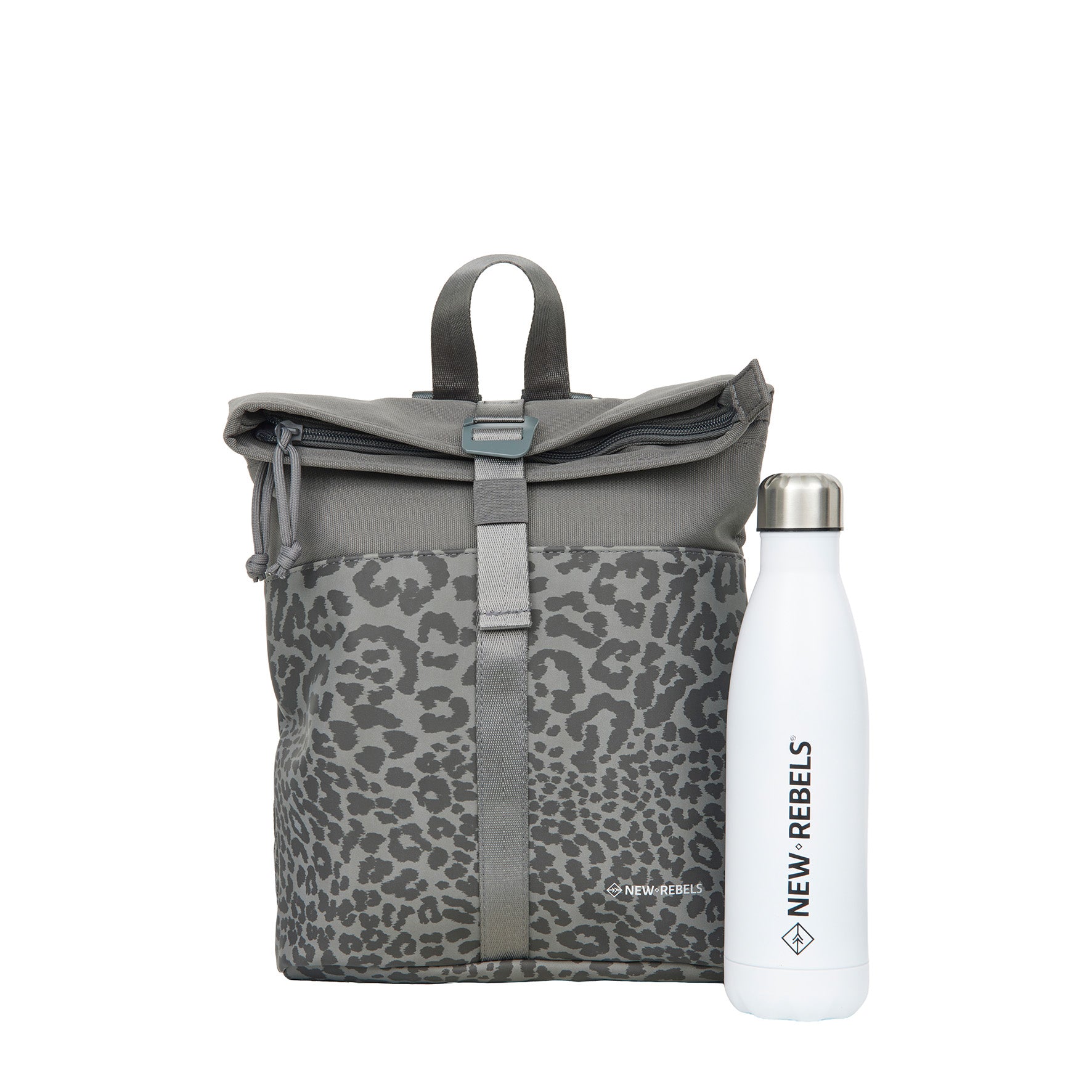 New Rebels Urban Roll Up Rolltop City Rucksack Los Angeles wasserabweisend Leopard anthrazit