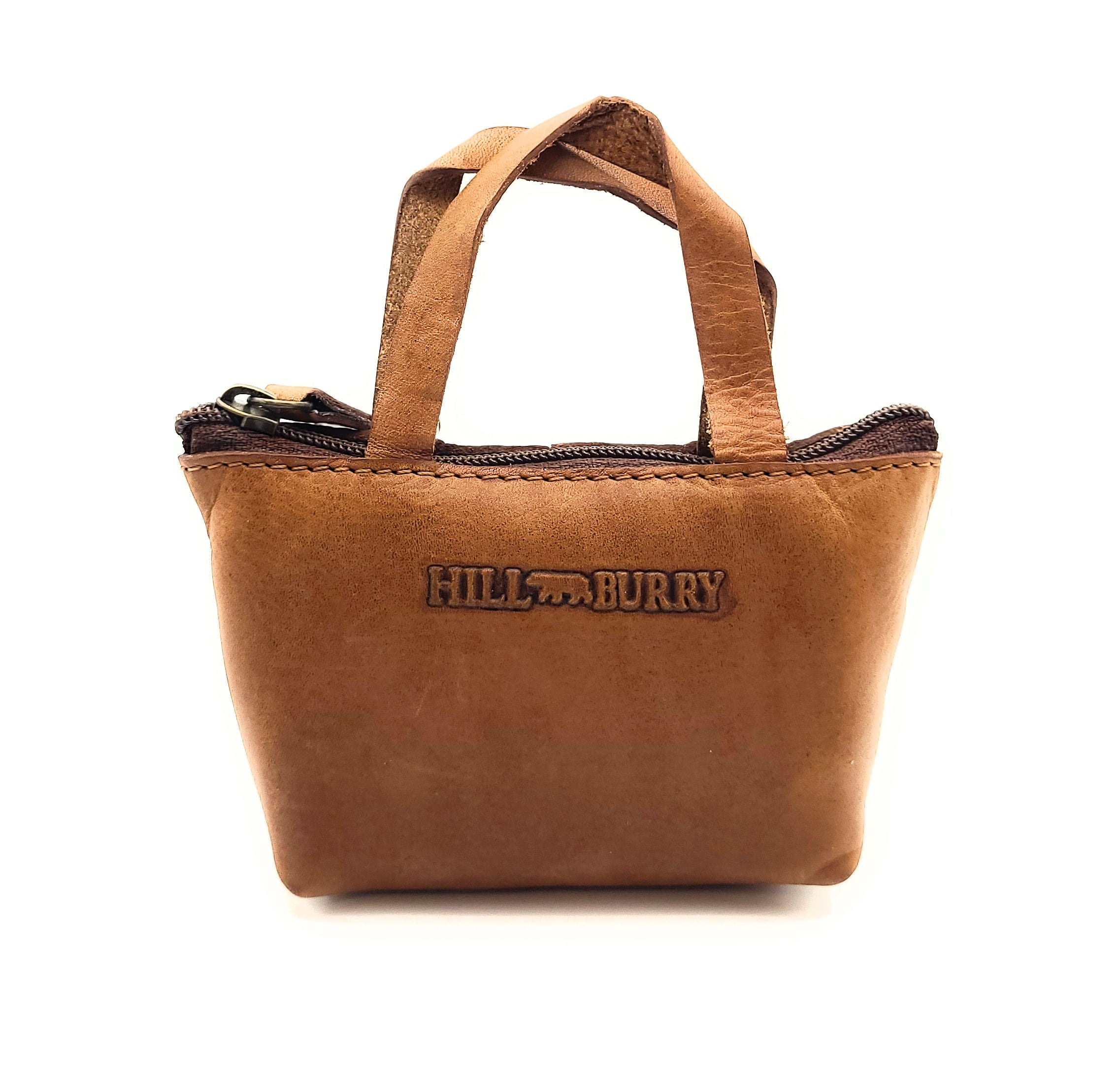 Hill Burry Schlüsseletui Leder Damen Braun - Mini Täschchen Reißverschluss