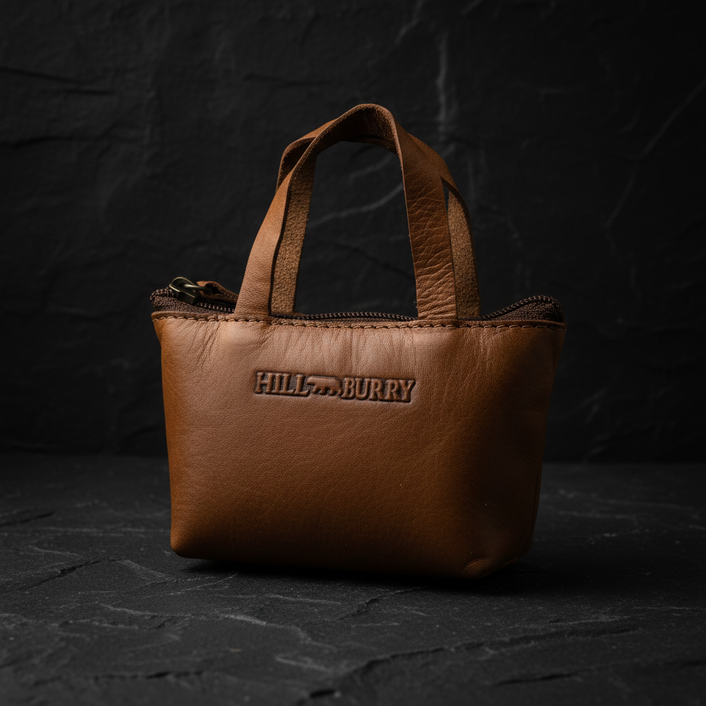 Hill Burry Schlüsseletui Leder Damen Braun - Mini Täschchen Reißverschluss