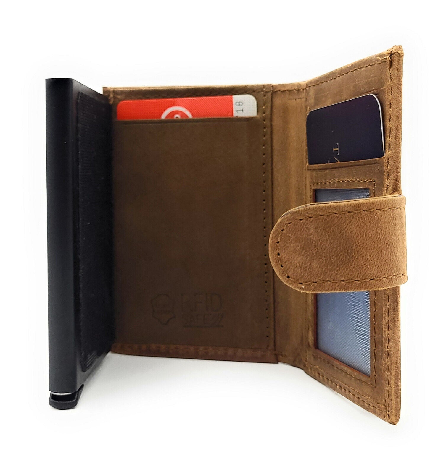 echt Leder Smart Wallet Mini Geldbörse Portemonnaie RFID Schutz Hunterleder braun