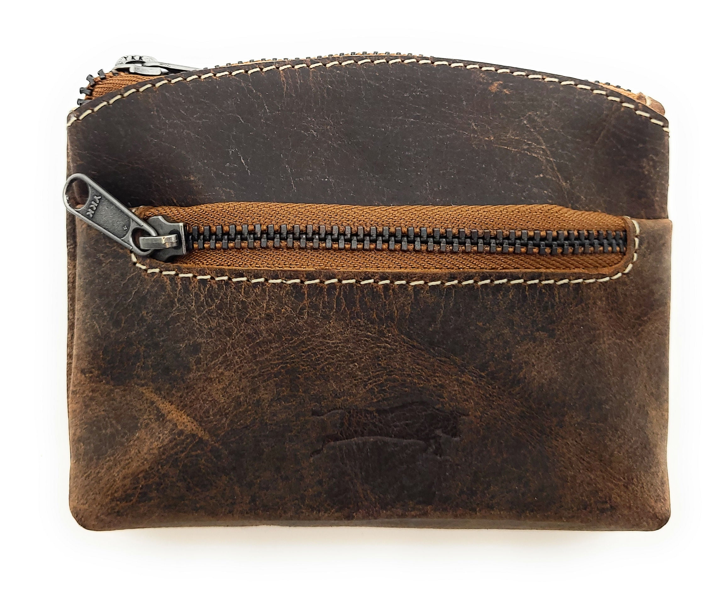 Ven Tomy Schlüsseletui – Büffelleder Vintage Braun mit 2 Schlüsselringen, Reißverschluss und Vorfach