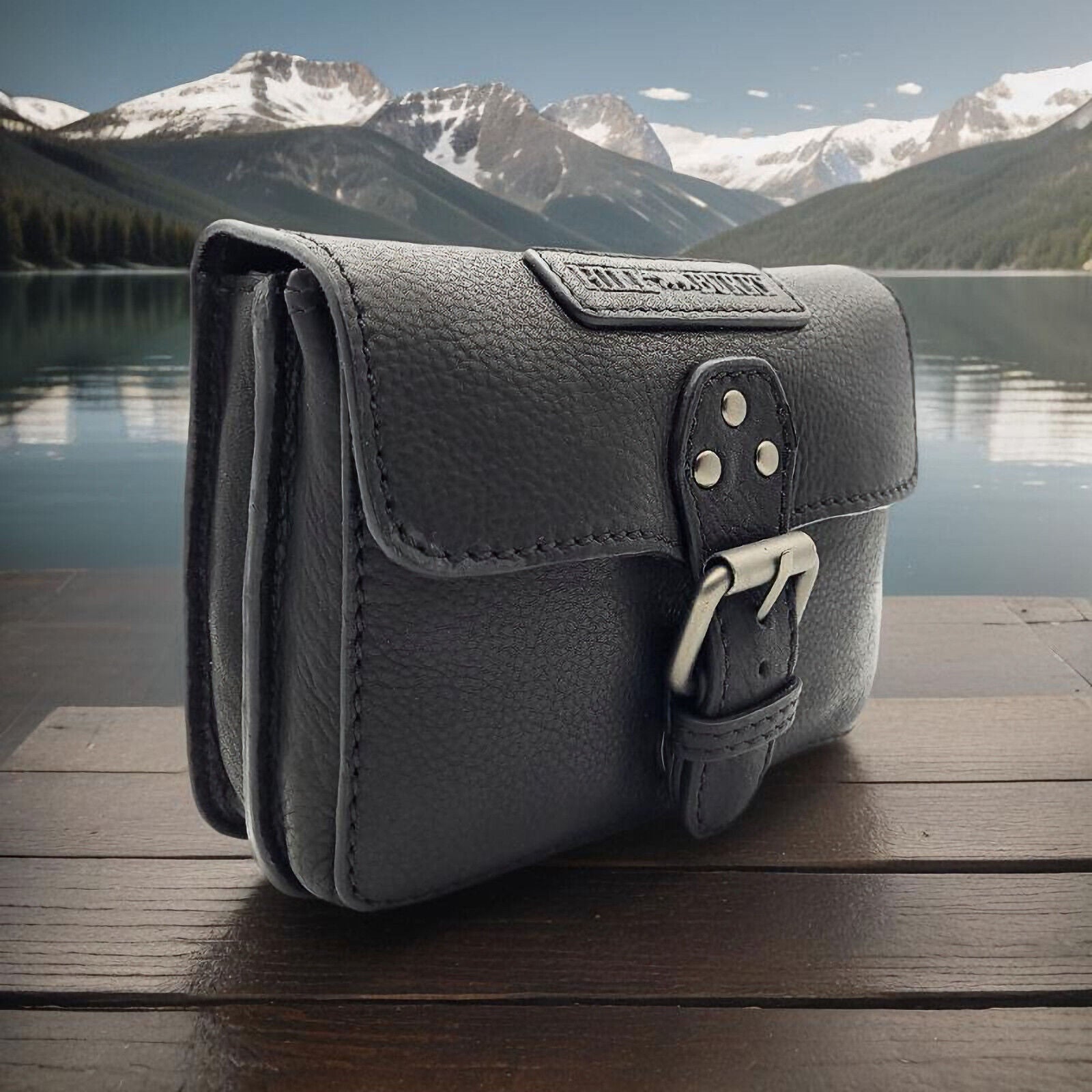 Hill Burry echt Leder Gürteltasche Bikertasche Hüfttasche Bauchtasche Doppelfach schwarz