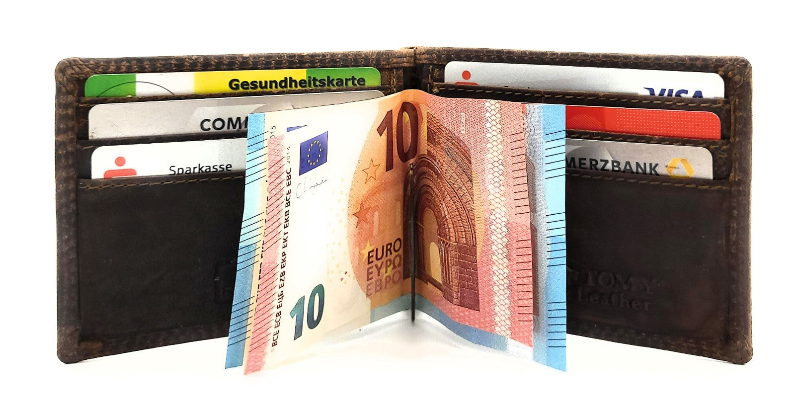 Ven Tomy Dollarclip aus Hunterleder – elegante Geldbörse & Geldklammer mit 6 Kartenfächern und Reißverschlussfach für Münzen – Slim Wallet Herren