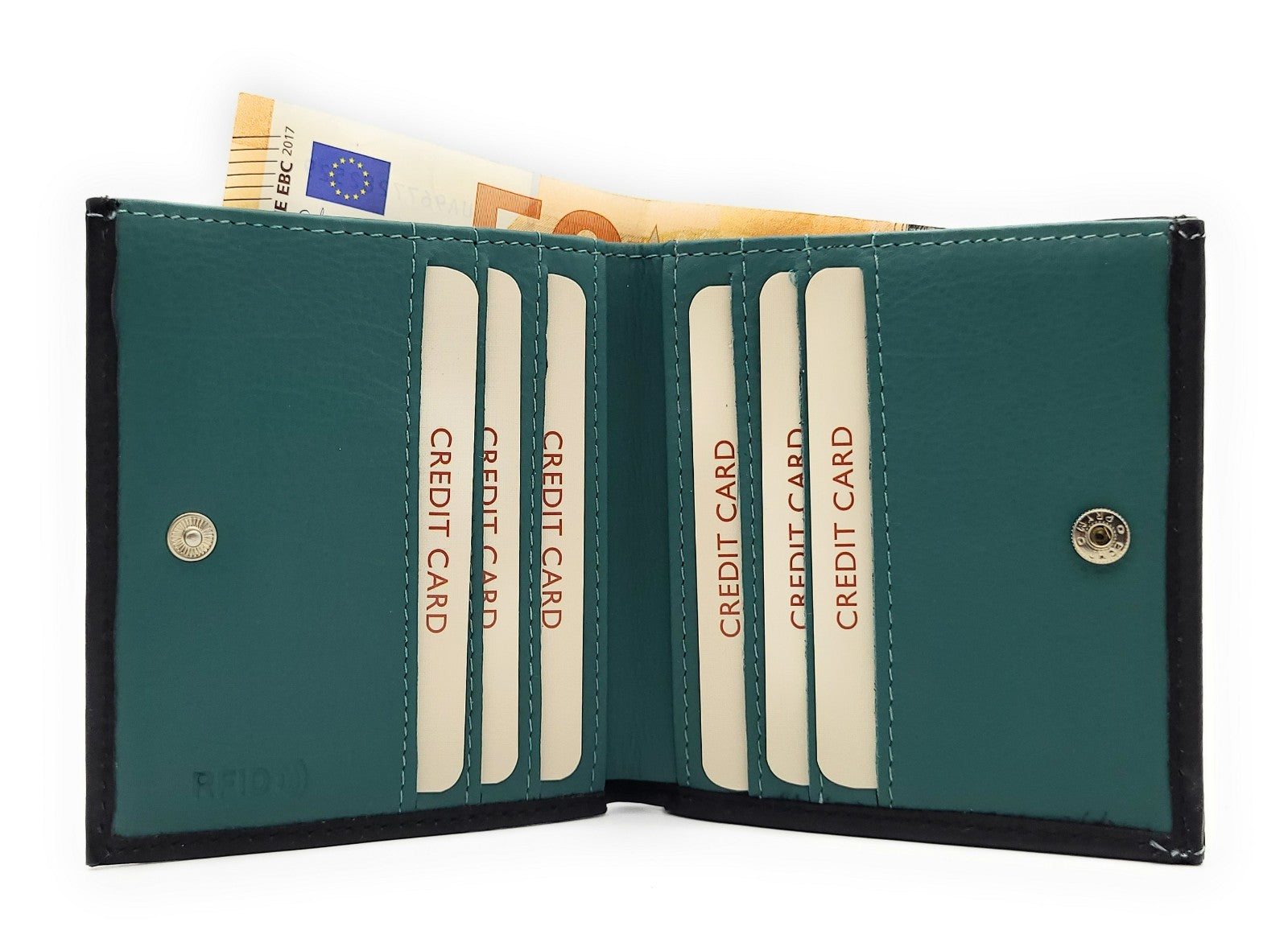 Jockey Club echt Leder Geldbörse Portemonnaie Wiener Schachtel RFID Schutz schwarz petrol