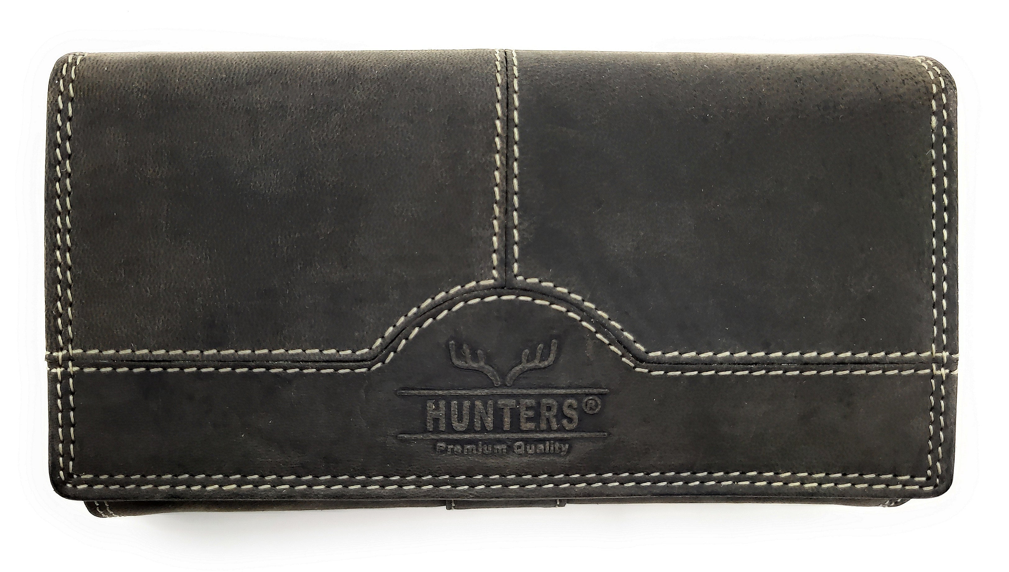 Lemsai XXL Damen Wende-Geldbörse Hunterleder Grau RFID 19 Kartenfächer