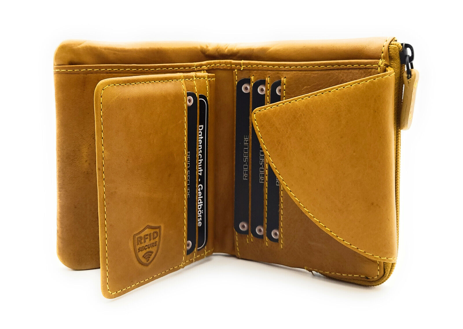 Jockey Club kompakte echt Leder Geldbörse Portemonnaie mit RFID Schutz curry