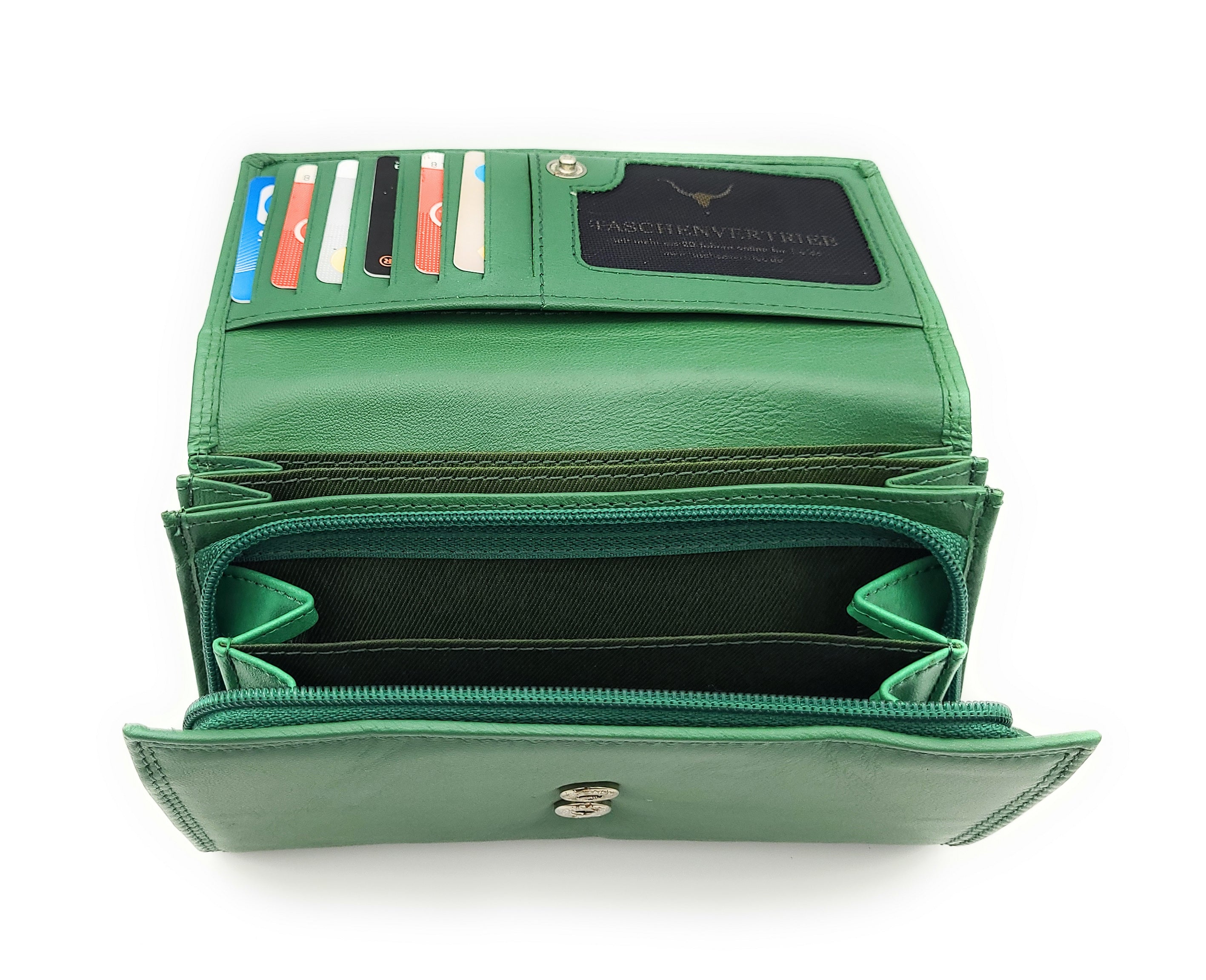 XXL Damenbörse Nappaleder RFID-Schutz – 18 Kartenfächer, Münzfach, Echtleder Geldbörse grün
