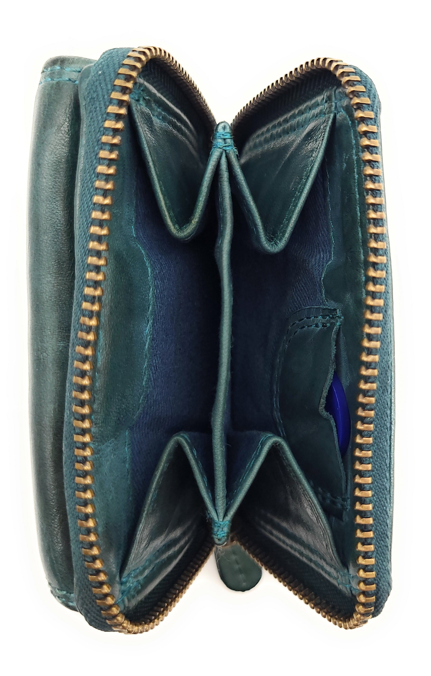 Hill Burry echt Leder Damen Mini Geldbörse Portemonnaie RFID Schutz Waschleder petrol