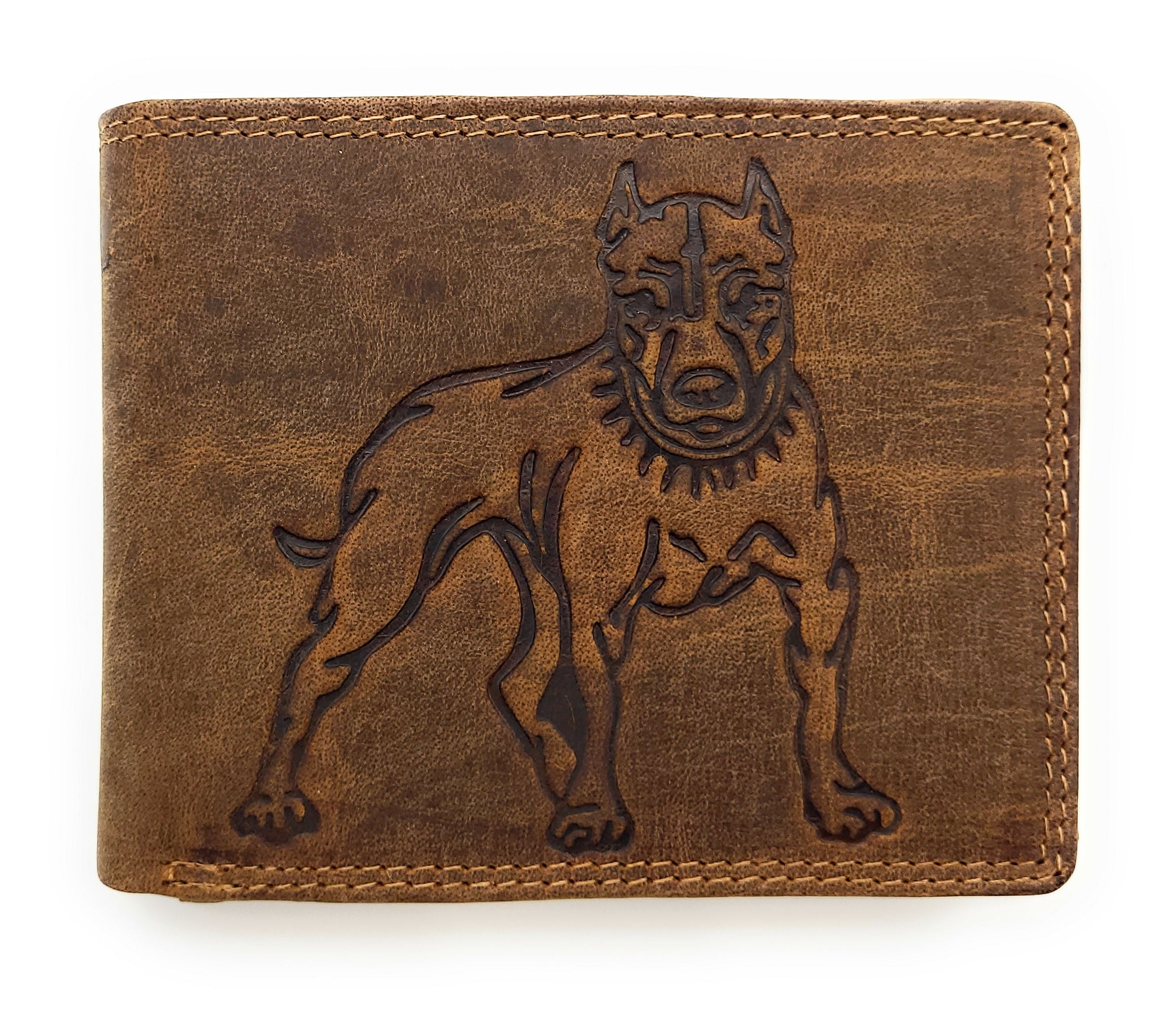 Lemasi Büffelleder Unisex Geldbörse mit Bulldoggen-Prägung - RFID Schutz - 16 Fächer - Hunterleder Querformat