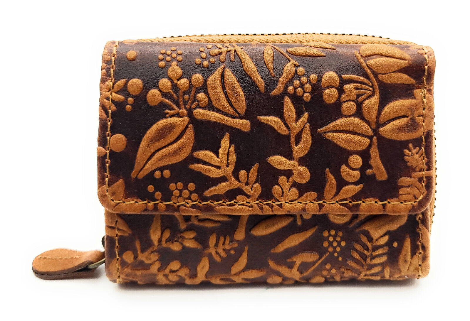 Hill Burry Mini echt Leder Damen Geldbörse Portemonnaie RFID NFC Schutz floral cognac