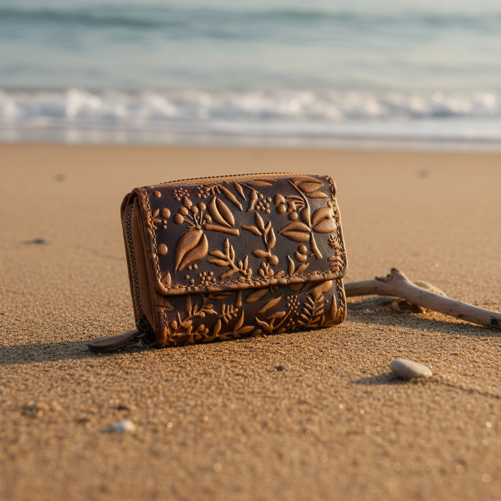 Hill Burry Mini echt Leder Damen Geldbörse Portemonnaie RFID NFC Schutz floral cognac