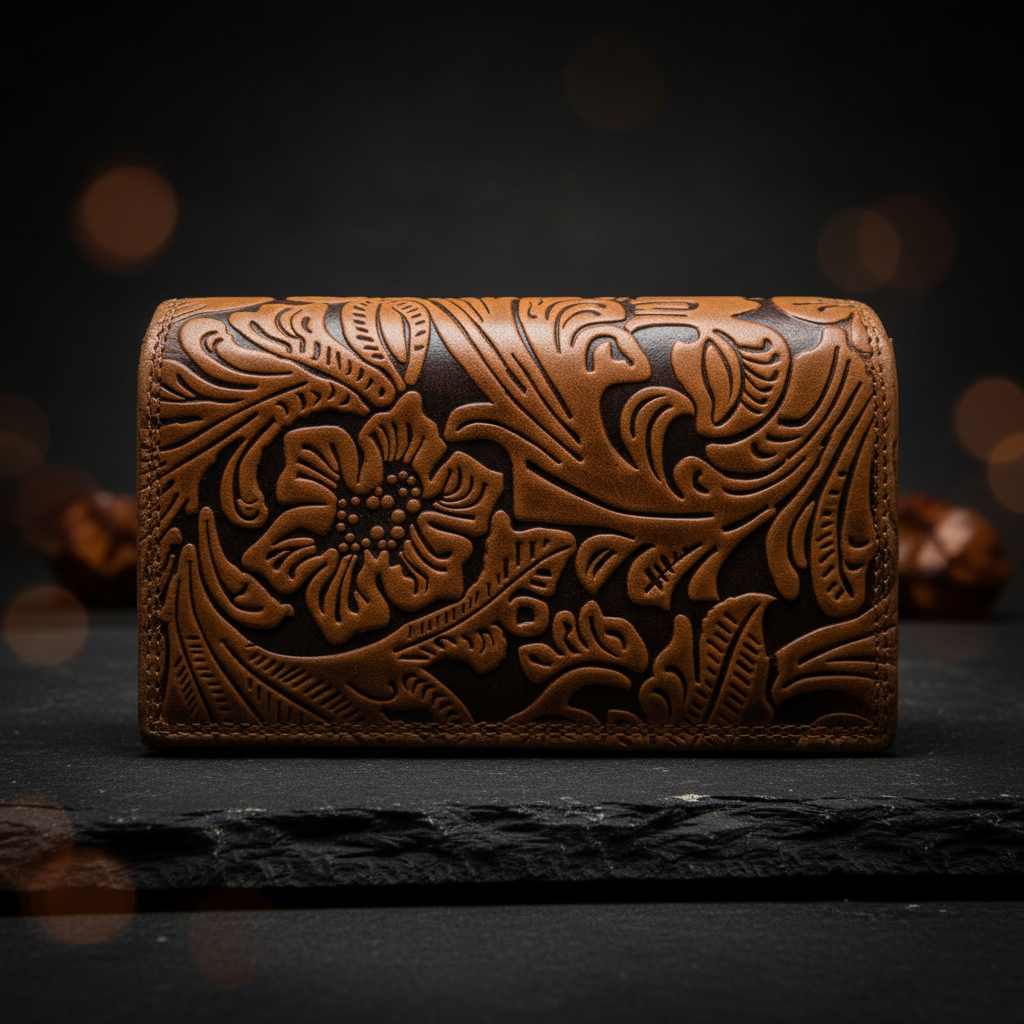 Damen Geldbörse Büffelleder | RFID Schutz | 12 Kartenfächer | Floral geprägt