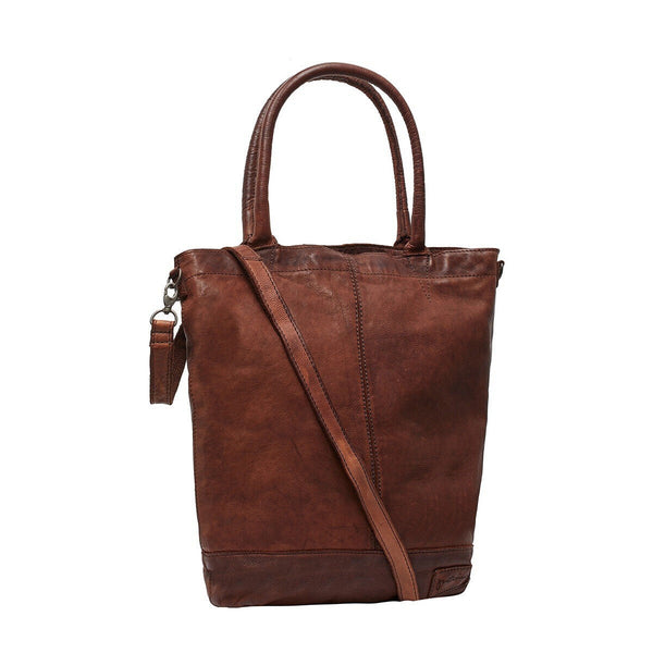 Justified Bags echt Leder Damen Shopper Handtasche Lederhenkel und abnehmbarer Schultergurt Amber dunkelbraun