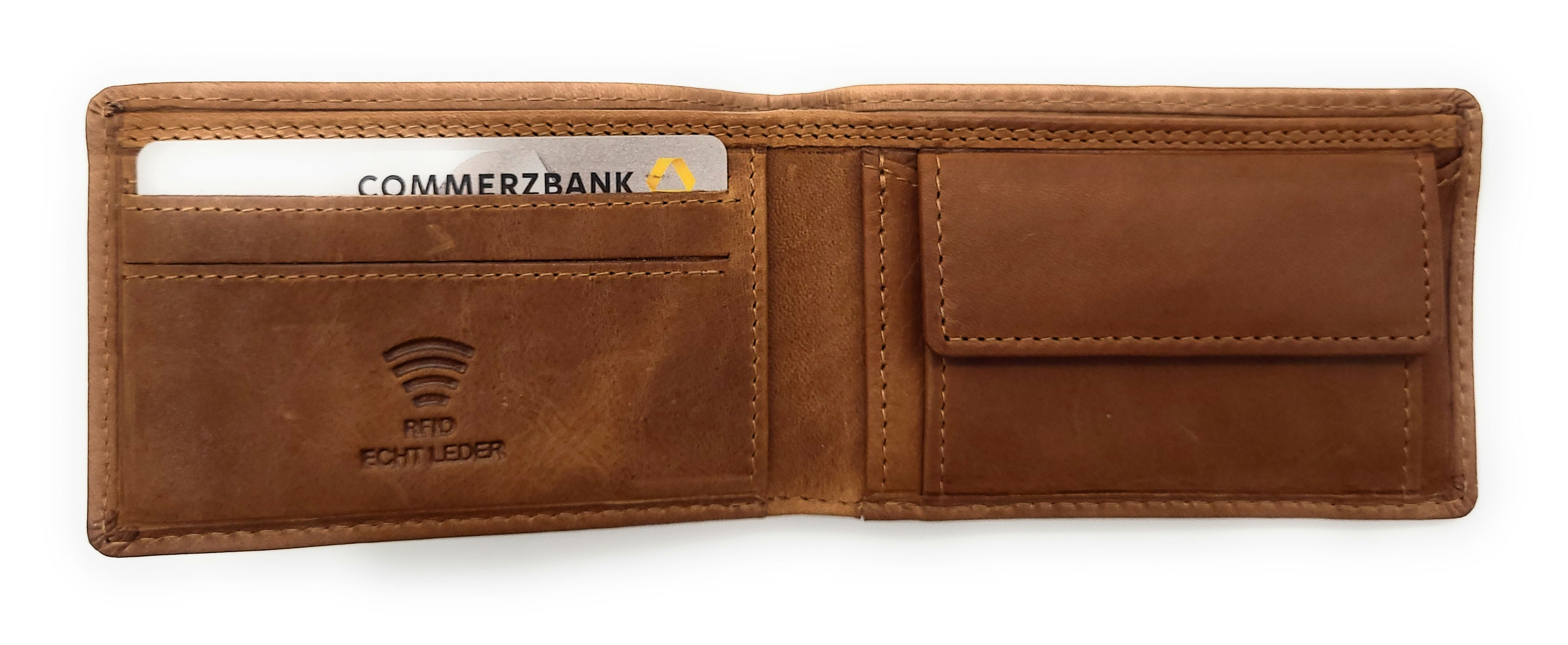 Hill Burry Mini Geldbörse aus Rindleder – RFID Schutz, 6 Kartenfächer & Münzfach braun