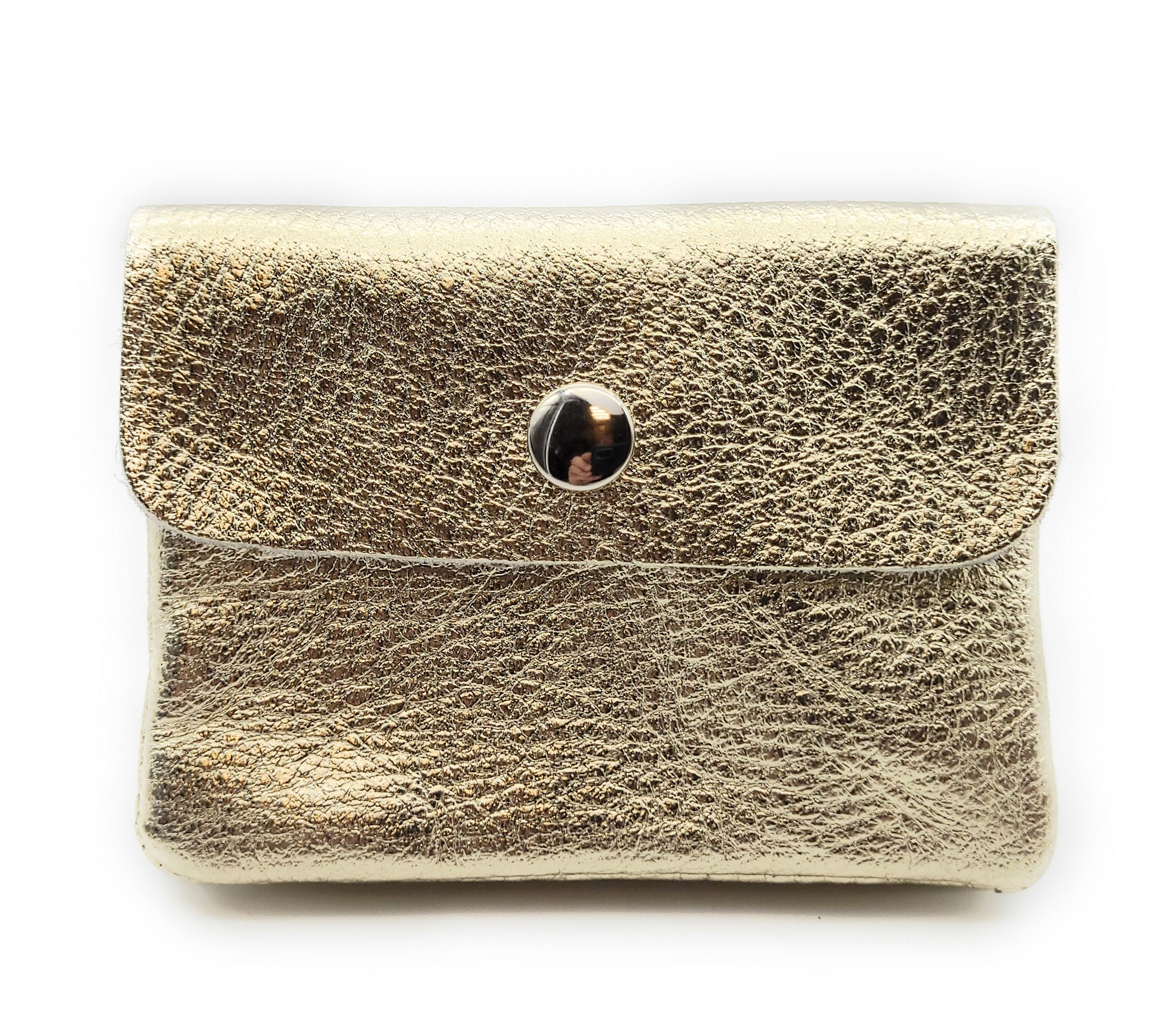 Mini Geldbörse aus echtem Rindleder – kompaktes Leder Portemonnaie Made in Italy gold metallic