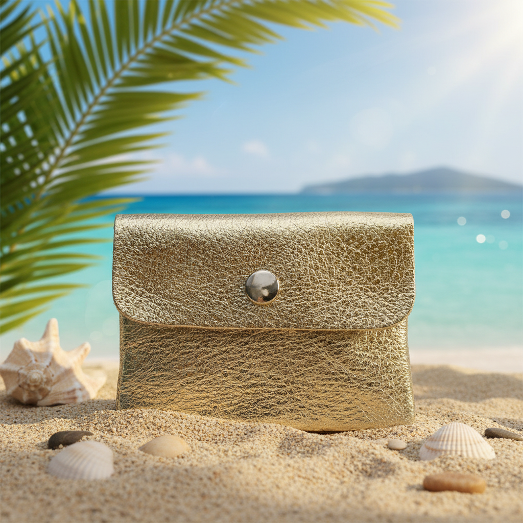 Mini Geldbörse aus echtem Rindleder – kompaktes Leder Portemonnaie Made in Italy gold metallic