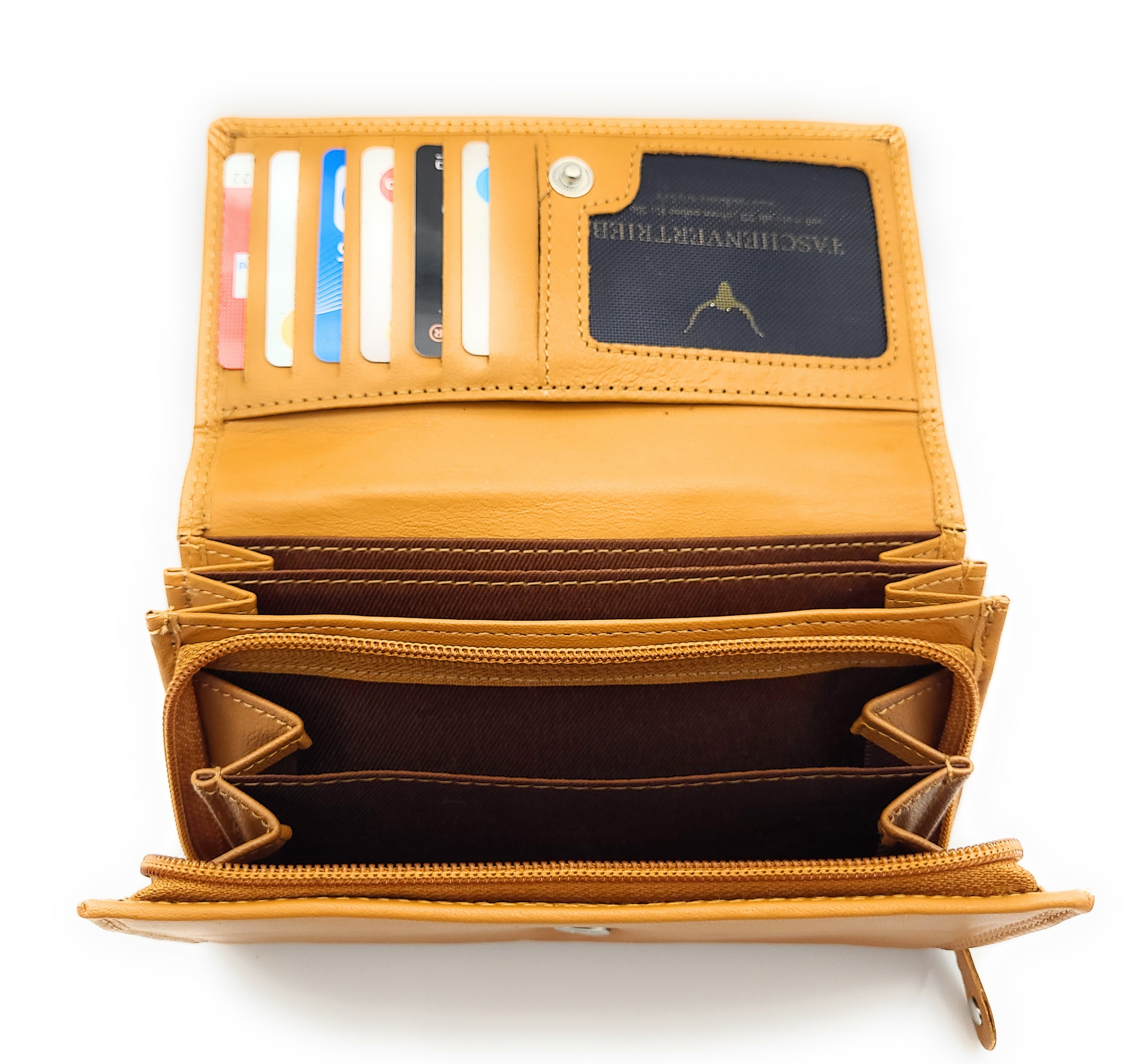 XXL Damenbörse Nappaleder RFID-Schutz – 18 Kartenfächer, Münzfach, Echtleder Geldbörse cognac