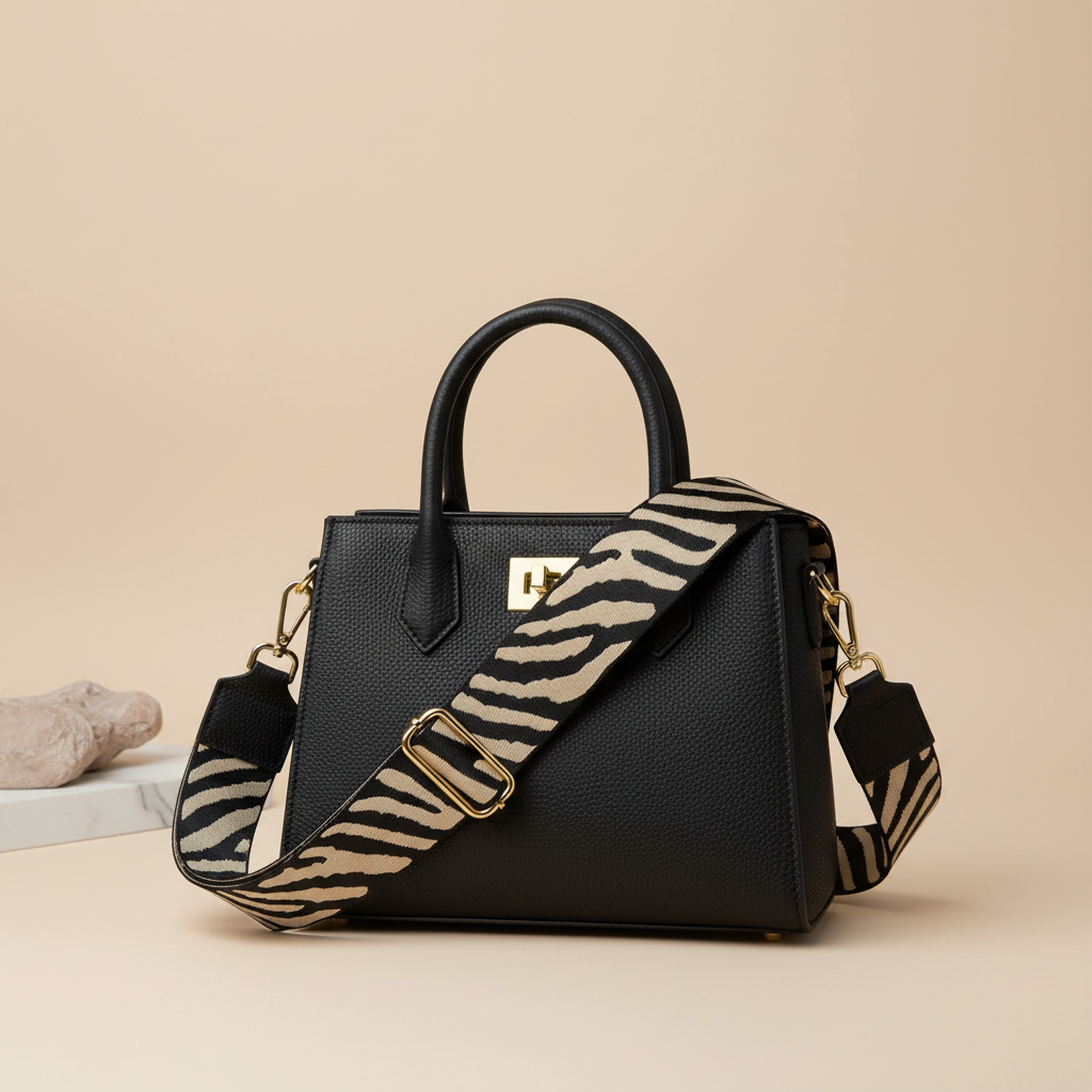 Ersatz Taschengurt Schultergurt Tragegurt Schulterriemen 5cm made in Italy beige zebra gold