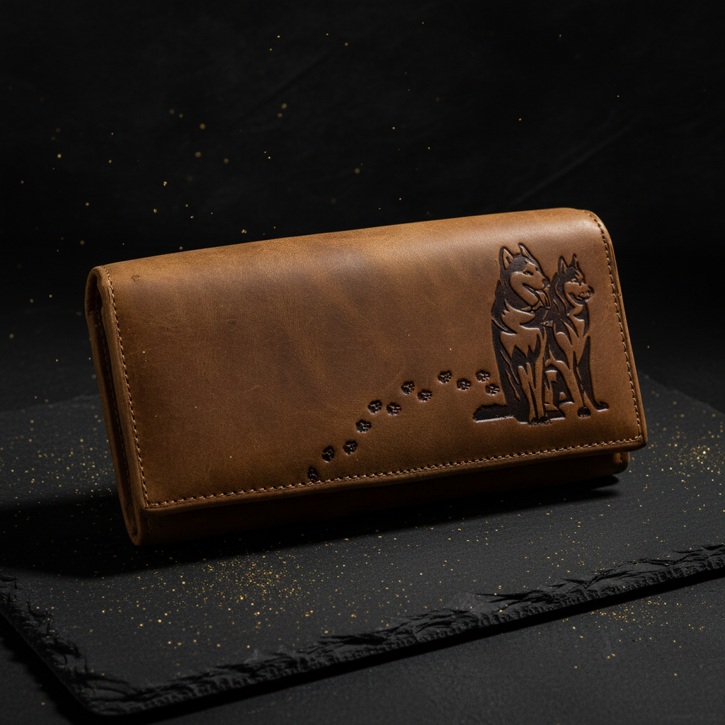 Jockey Club echt Leder Damen Geldbörse Portemonnaie Huskies Husky Hunde mit RFID NFC Schutz braun