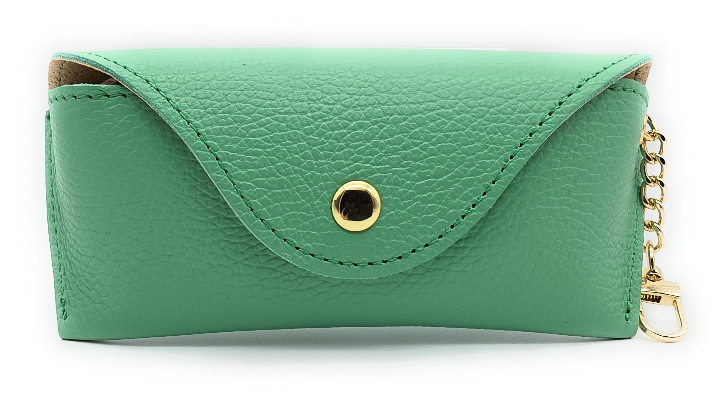 Brillenetui aus echtem Leder mit Magnetverschluss und Karabinerkette – Made in Italy mint