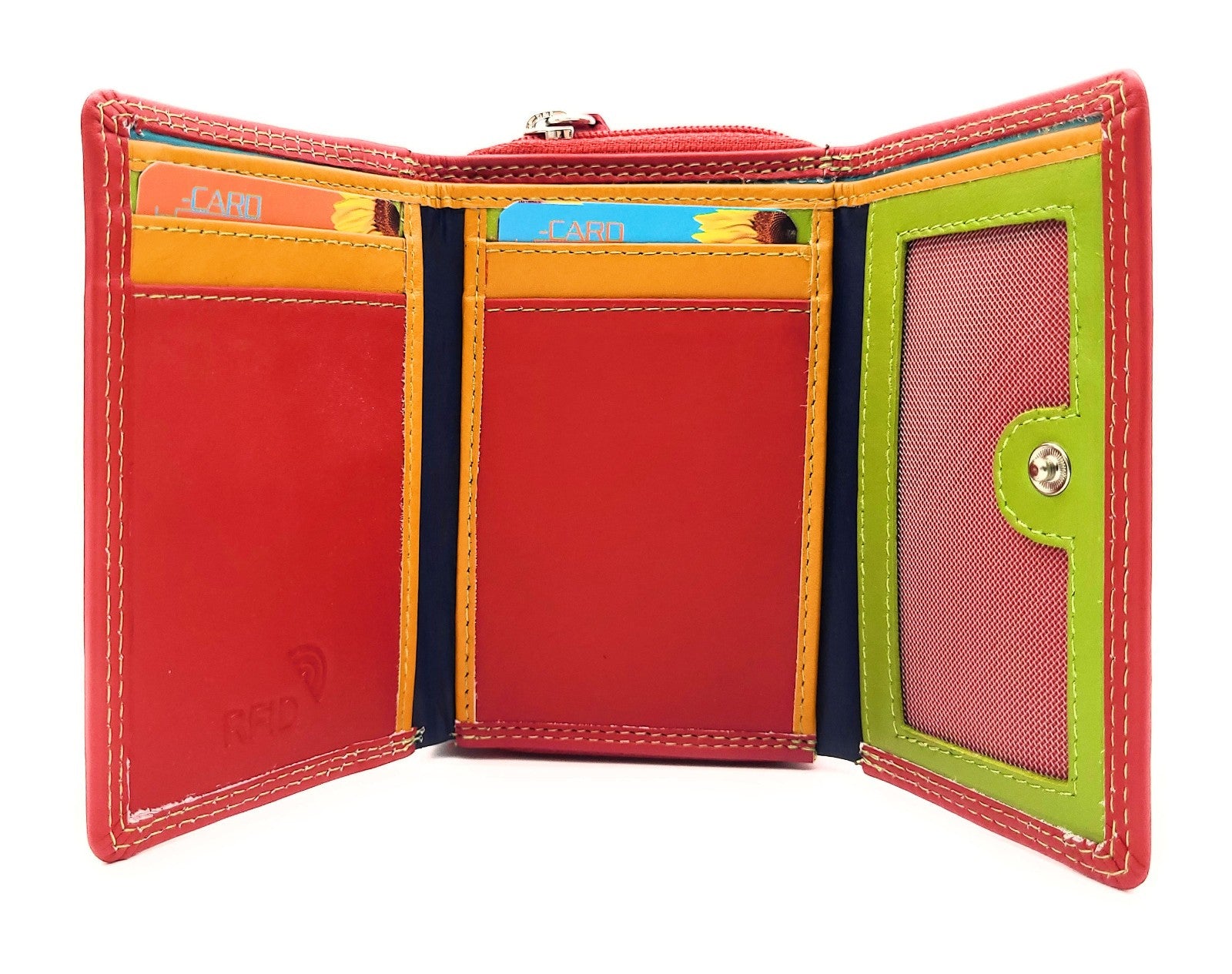 Jockey Club Rio Piccolino Damen Mini Geldbörse Leder RFID-Schutz Münzfach tropische Farben rot / bunt