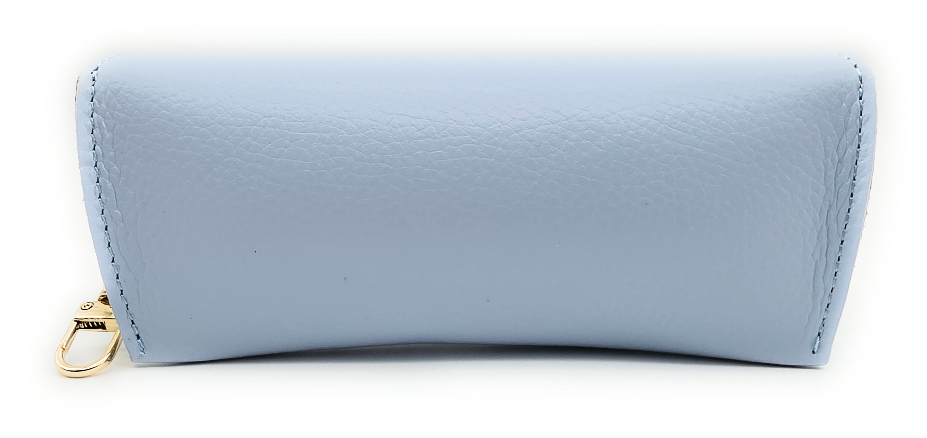 Brillenetui aus echtem Leder mit Magnetverschluss und Karabinerkette – Made in Italy hellblau