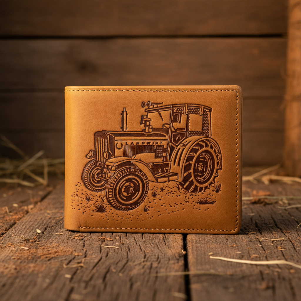 Jockey Club echt Leder Geldbörse Portemonnaie Traktor Trecker Landwirt mit RFID NFC Schutz cognac braun