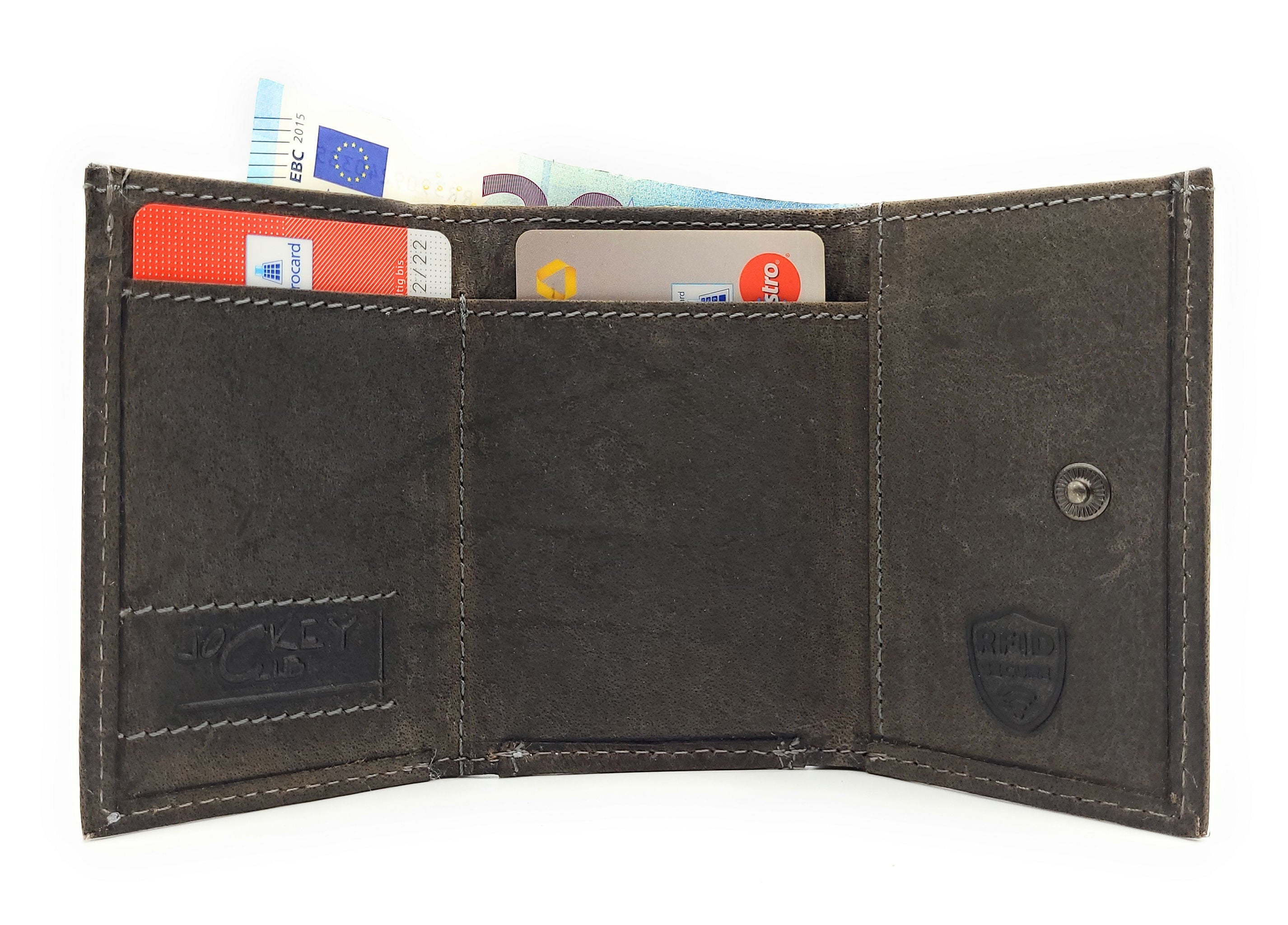 Jockey Club Mini Geldbörse aus Hunterleder | RFID-Schutz & Vintage Design grau