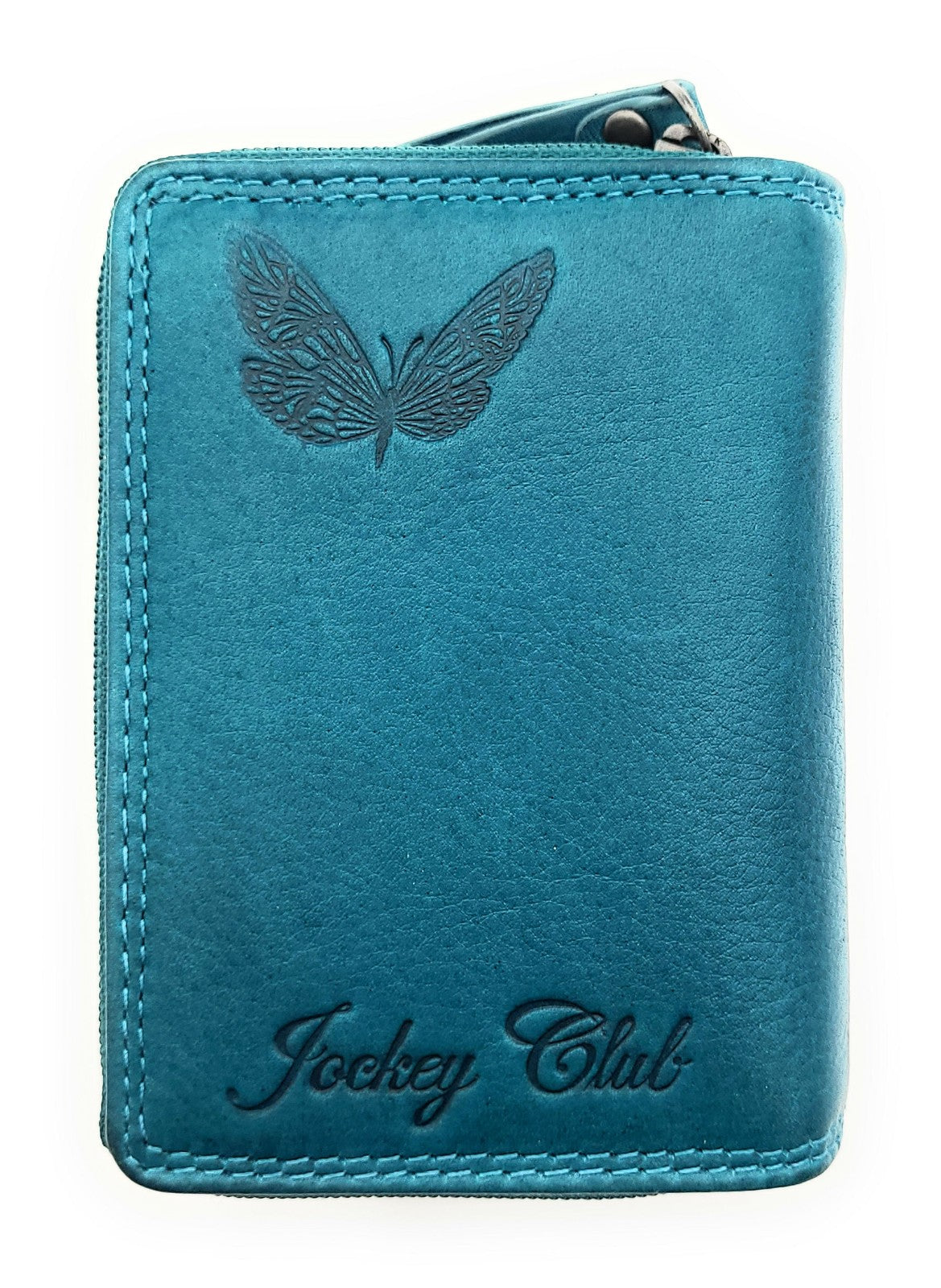 Jockey Club echt Leder Geldbörse Portemonnaie Geldbeutel Sauvage mit RFID Schutz Schmetterling petrol