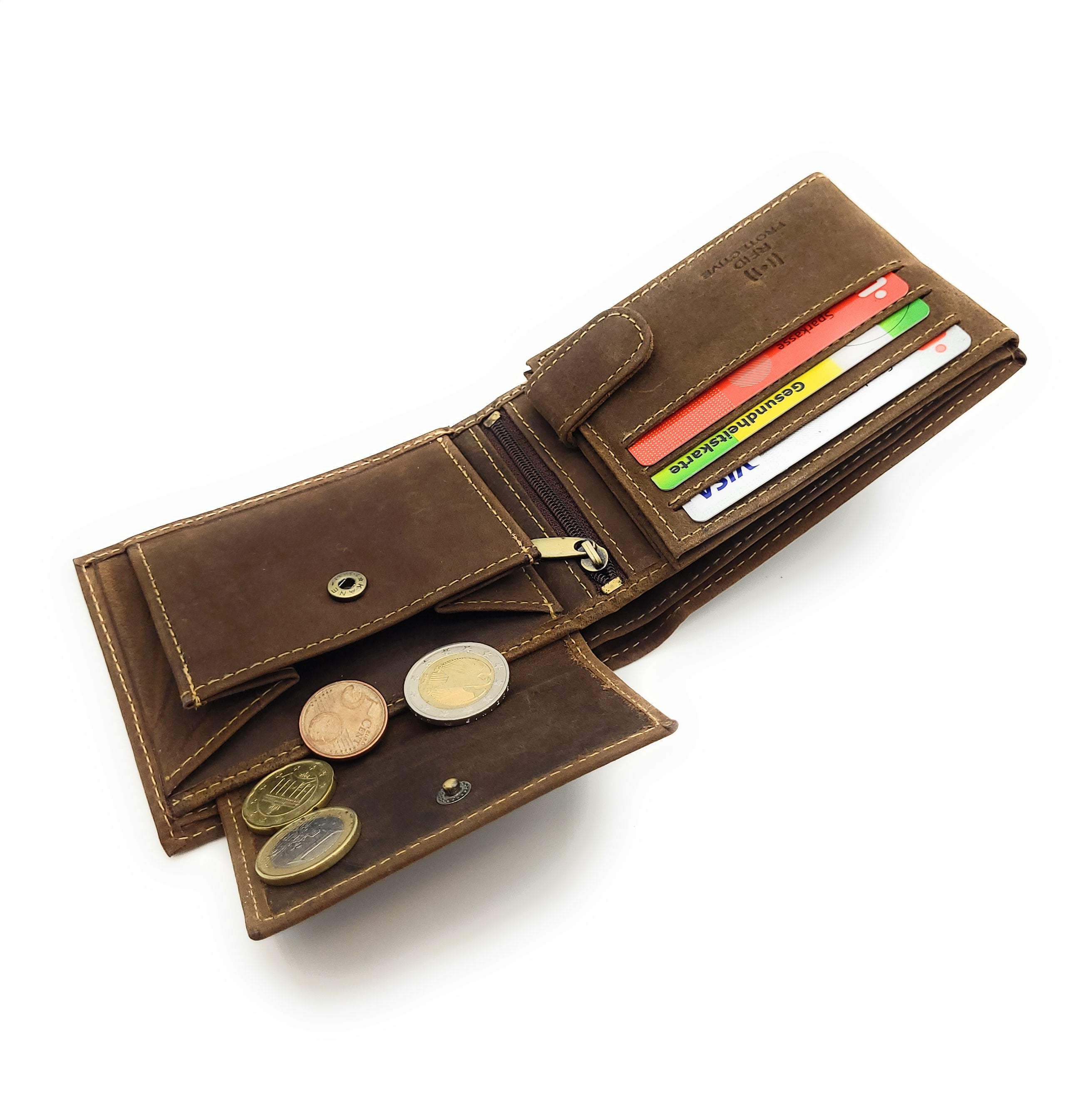 Green Deed kompakte Geldbörse aus Hunterleder – Wildschwein Motiv, dunkelbraun, RFID-Schutz & Geschenkbox