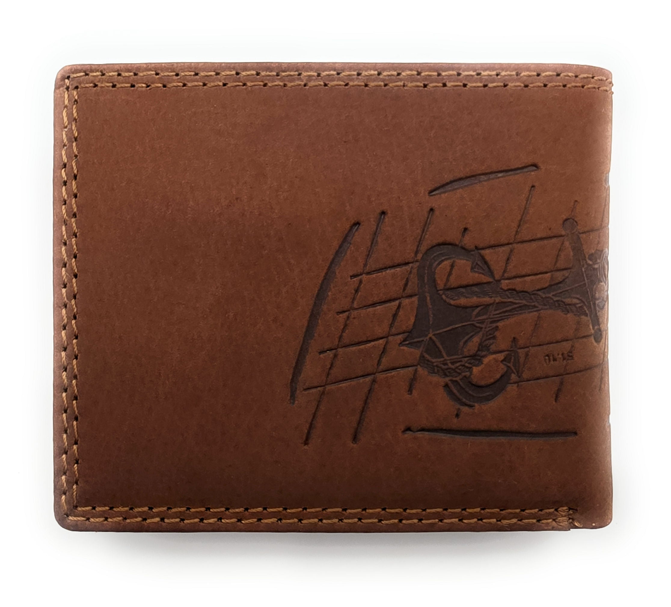 Lemasi Herren Geldbörse | Hunterleder Portemonnaie mit maritimem Design, Anker & Kompass