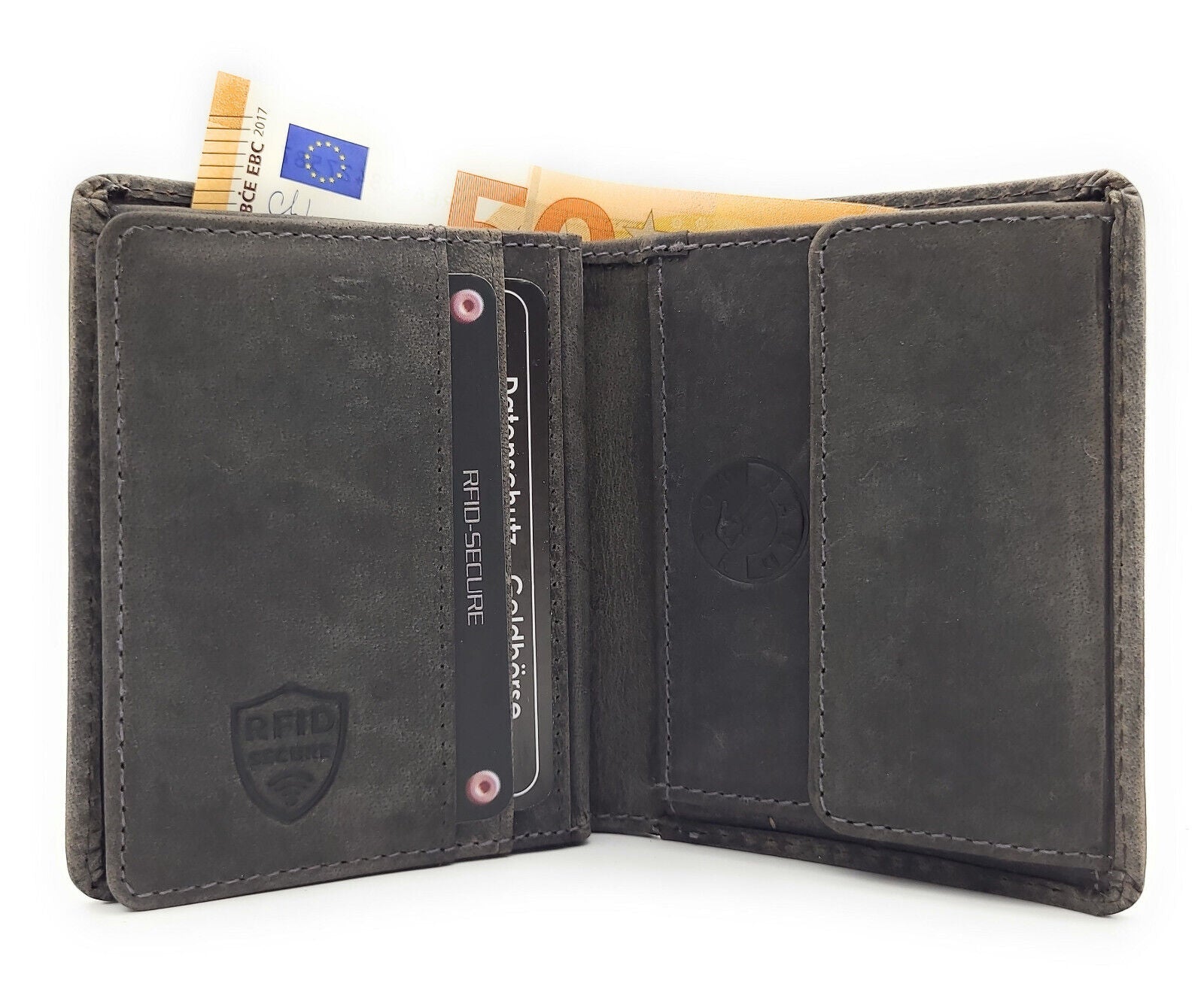 Jockey Club echt Leder Mini Geldbörse Portemonnaie "Weed" RFID Schutz Cannabisblatt grau