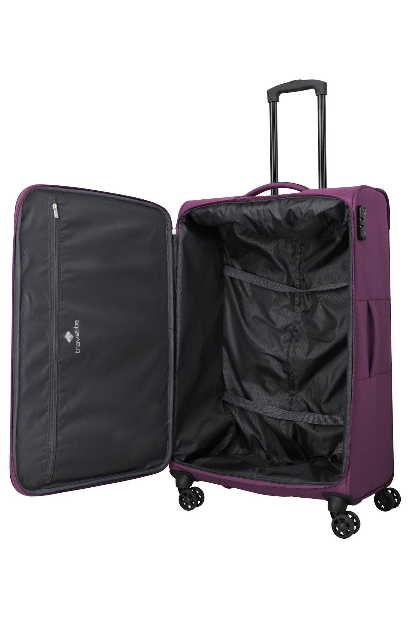 Travelite Priego Trolley L 77 cm – Großer Reisekoffer mit 4 Rollen & 90 L Volumen berry