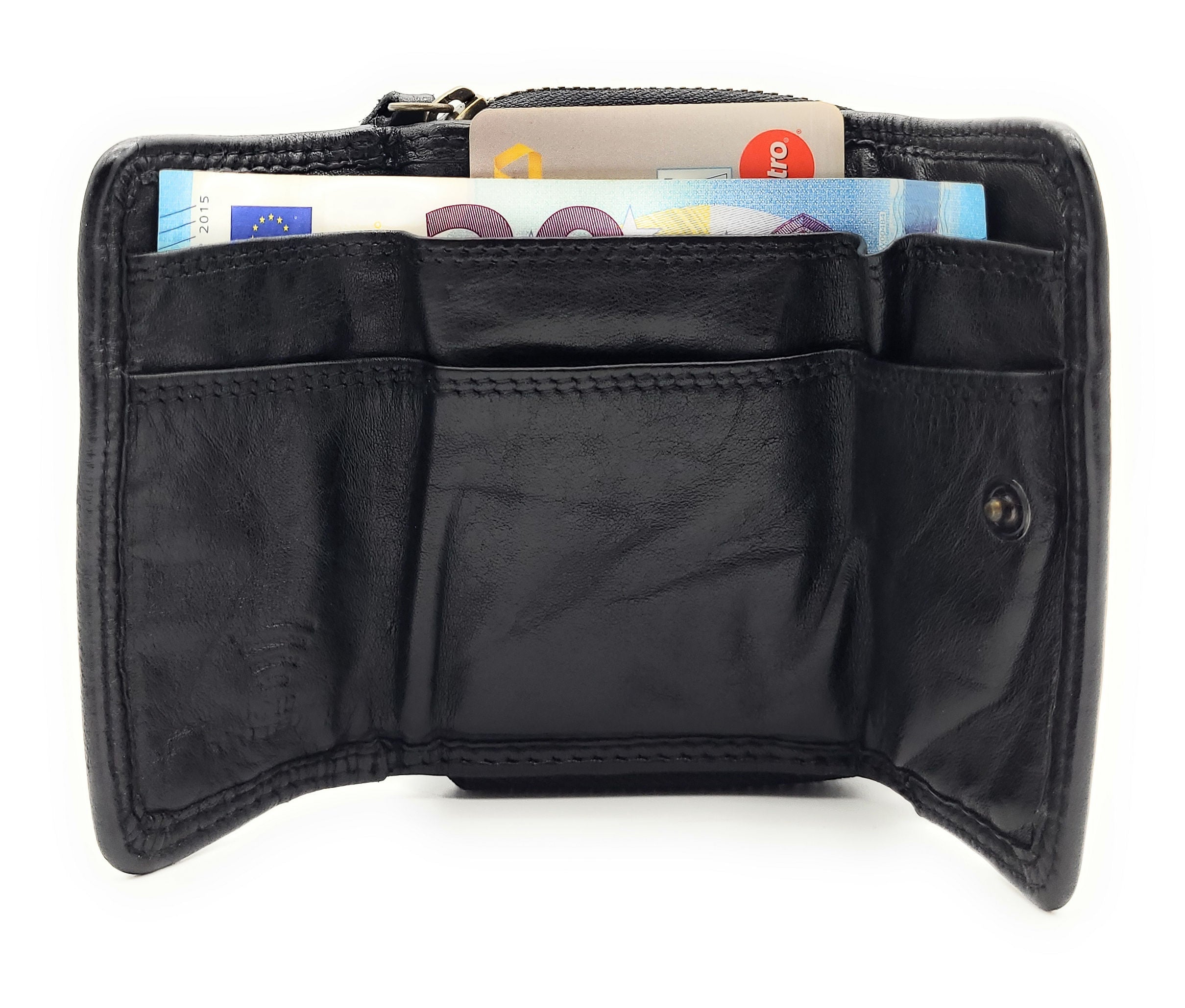 Hill Burry Mini echt Leder Damen Geldbörse Portemonnaie RFID Schutz Waschleder schwarz