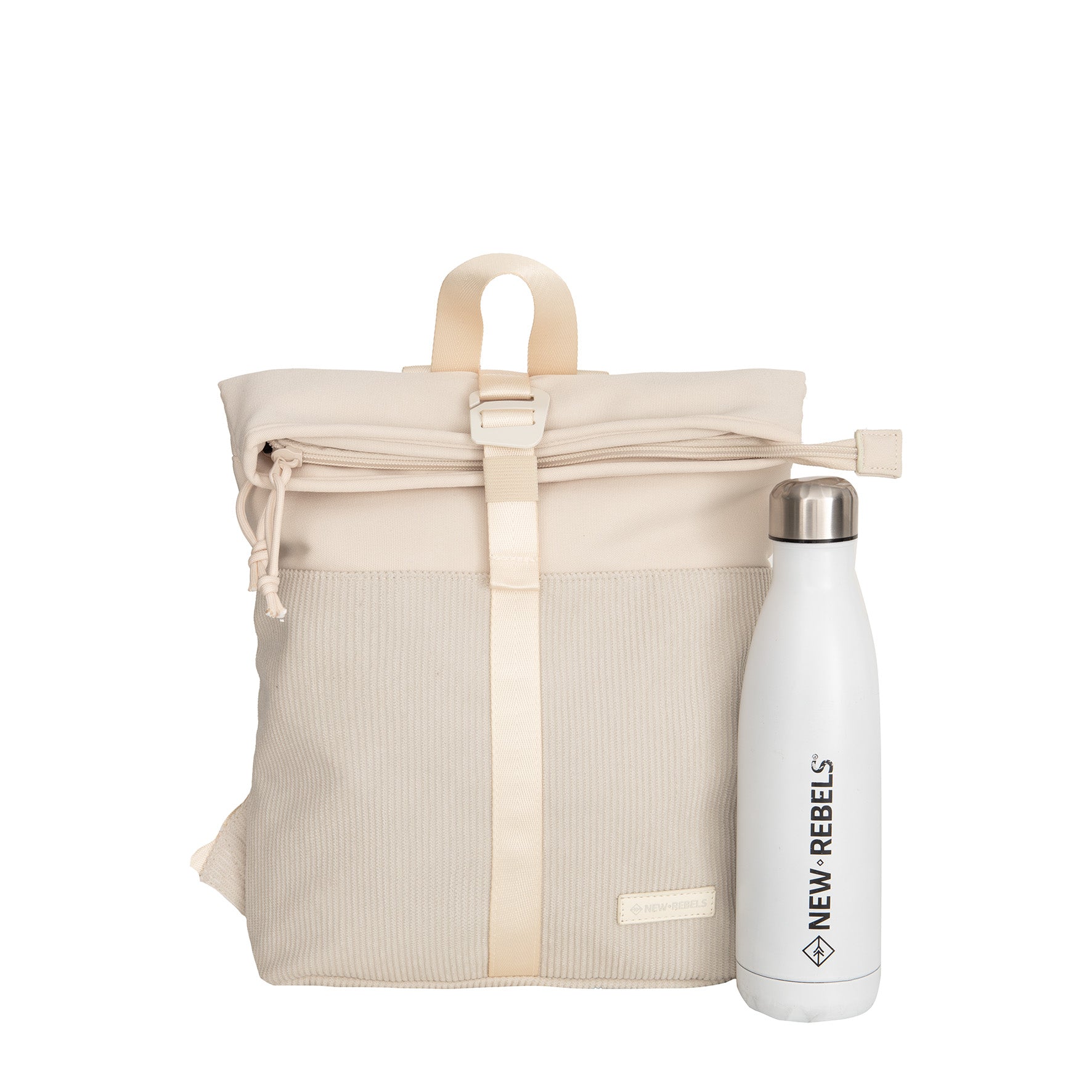 New Rebels Ribbi Roll Up Rolltop City Rucksack Los Angeles Kordoptik beige