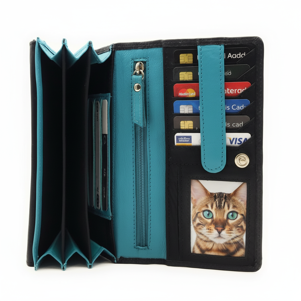 Jockey Club echt Leder Damen Geldbörse Portemonnaie mit RFID Schutz Flower blau