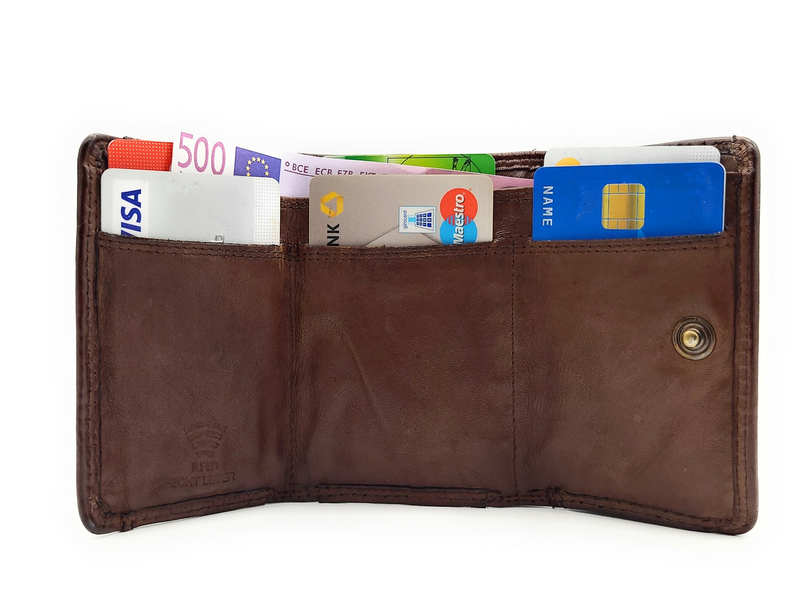 Hill Burry kleine echt Leder Damen Geldbörse Portemonnaie Waschleder mit RFID Schutz braun