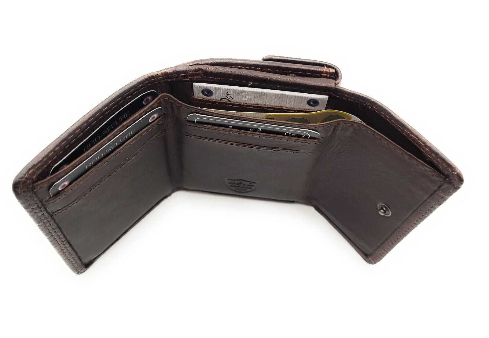 Jockey Club kleine kompakte echt Leder Geldbörse Wendebörse mit RFID Schutz braun