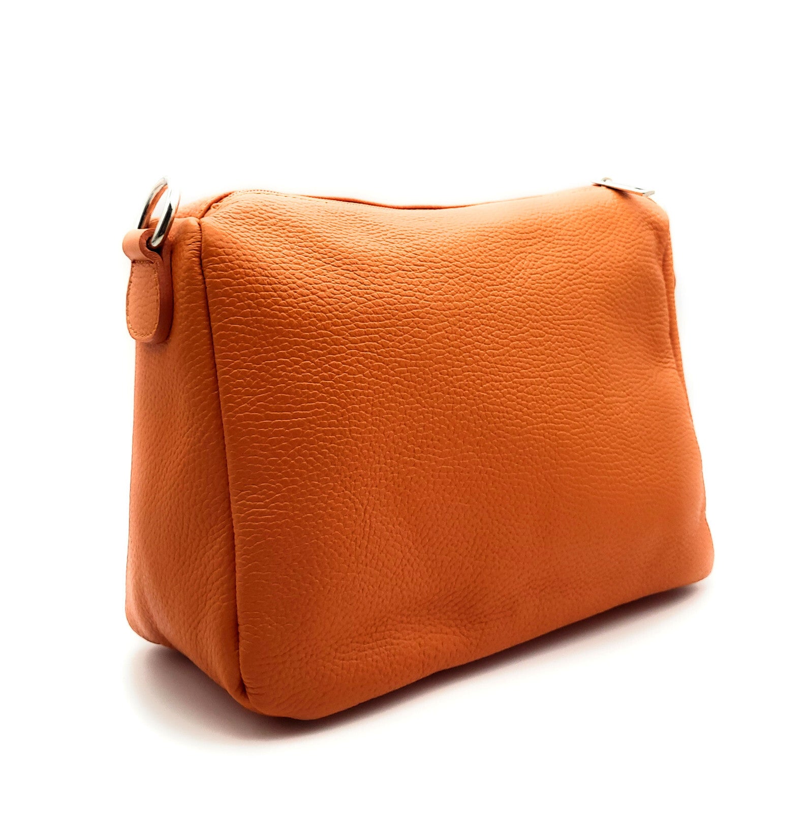Kleine Handtasche aus echtem Leder – Made in Italy – mit 2 abnehmbaren Schultergurten & silbernen Details – Orange