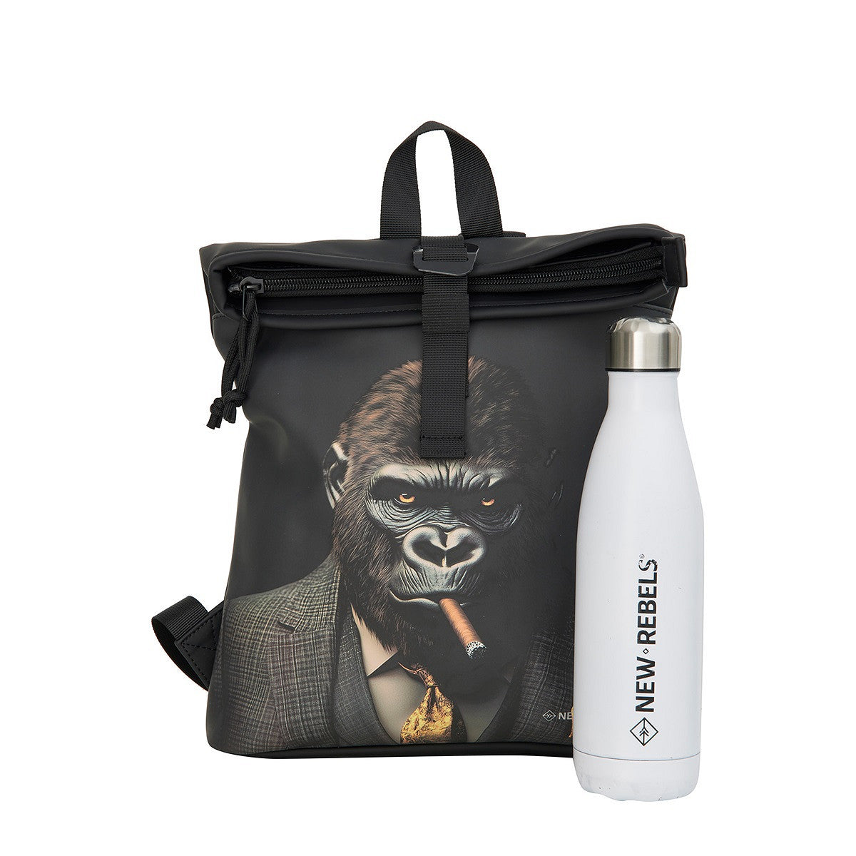 New Rebels Rolltop Cityrucksack Los Angeles – Stylischer Rolltop Rucksack mit Gorilla-Design, Wasserabweisend & Praktisch
