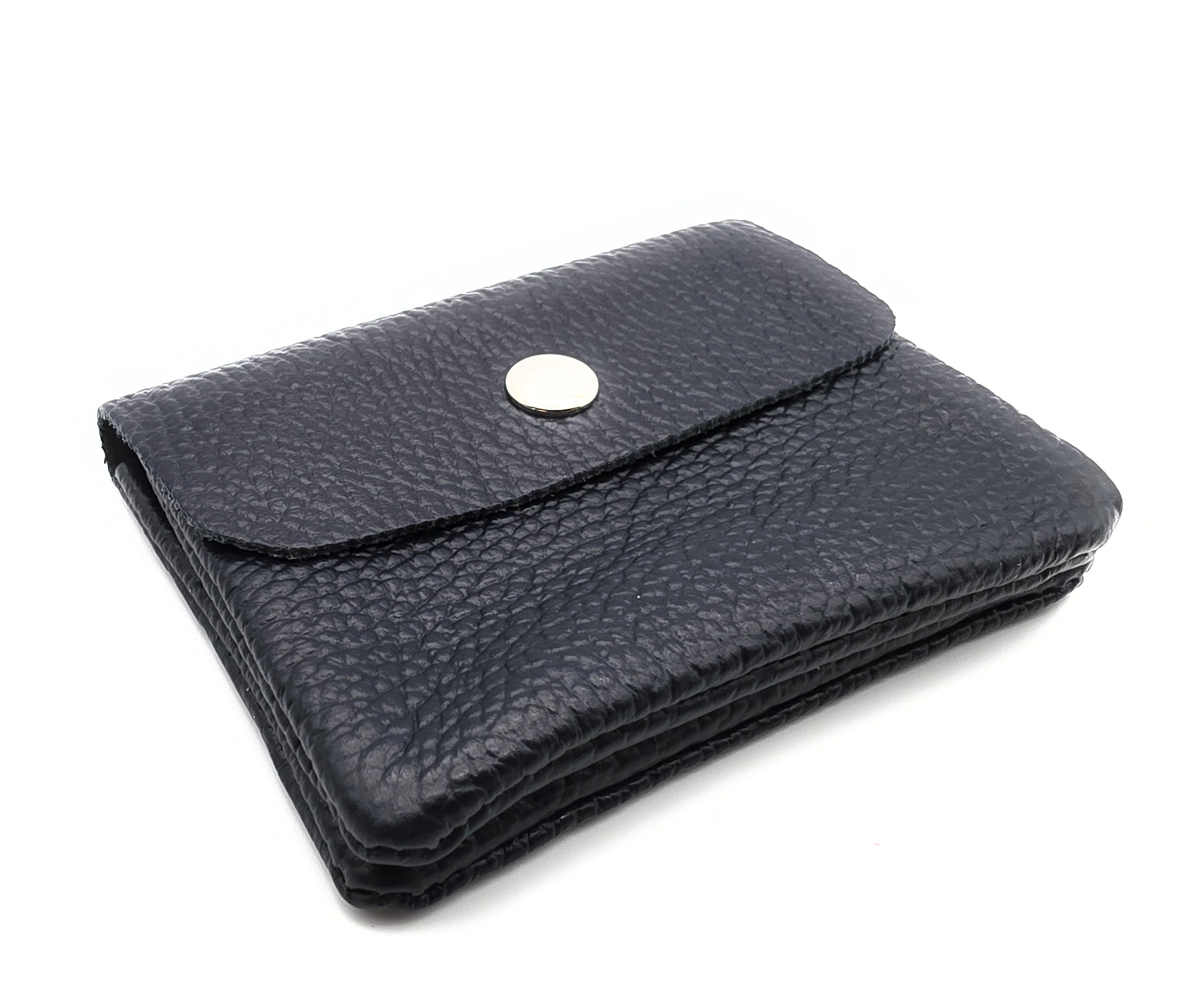 Mini Geldbörse aus echtem Rindleder – kompaktes Leder Portemonnaie Made in Italy dunkelblau