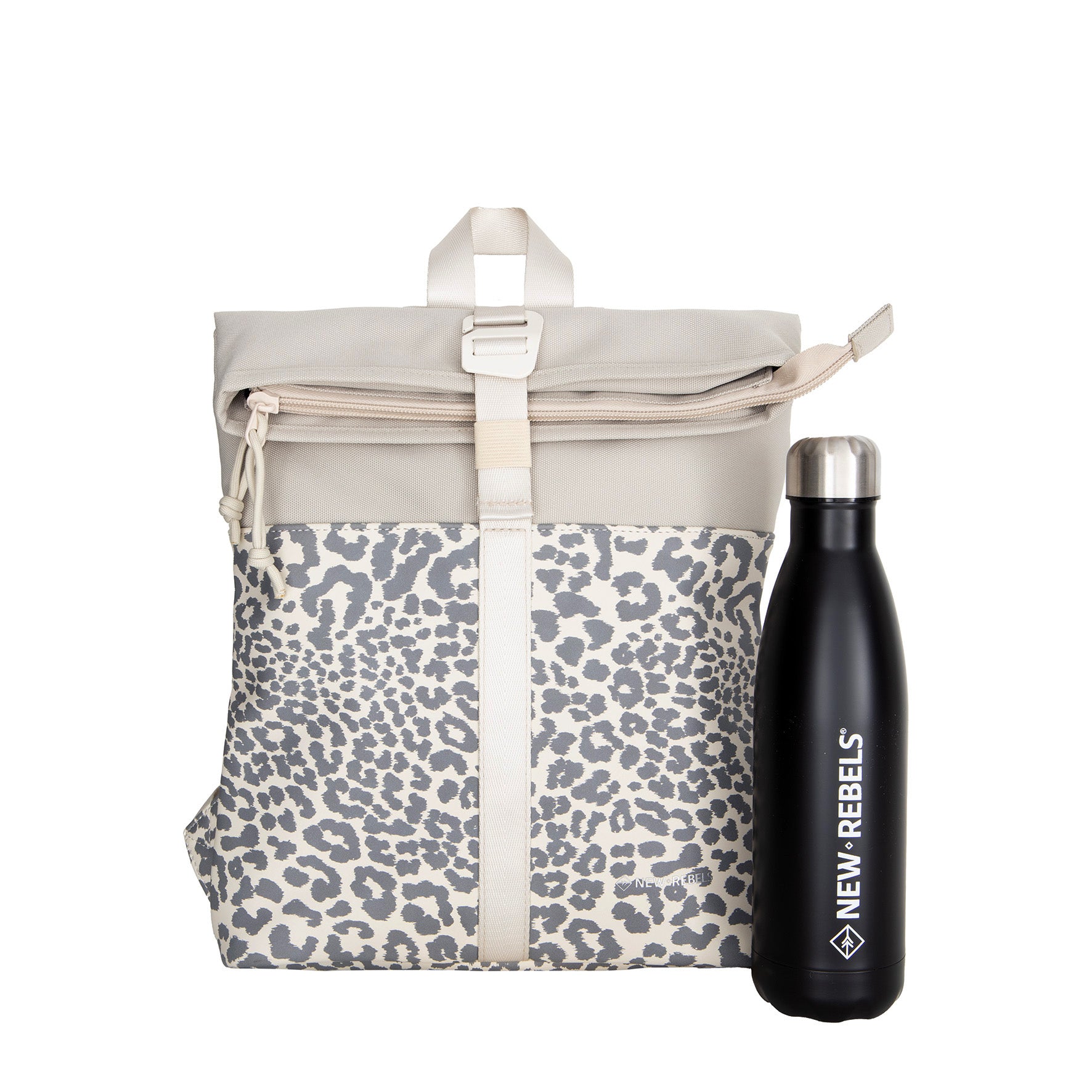 New Rebels Urban Roll Up Rolltop City Rucksack Los Angeles wasserabweisend Leopard beige