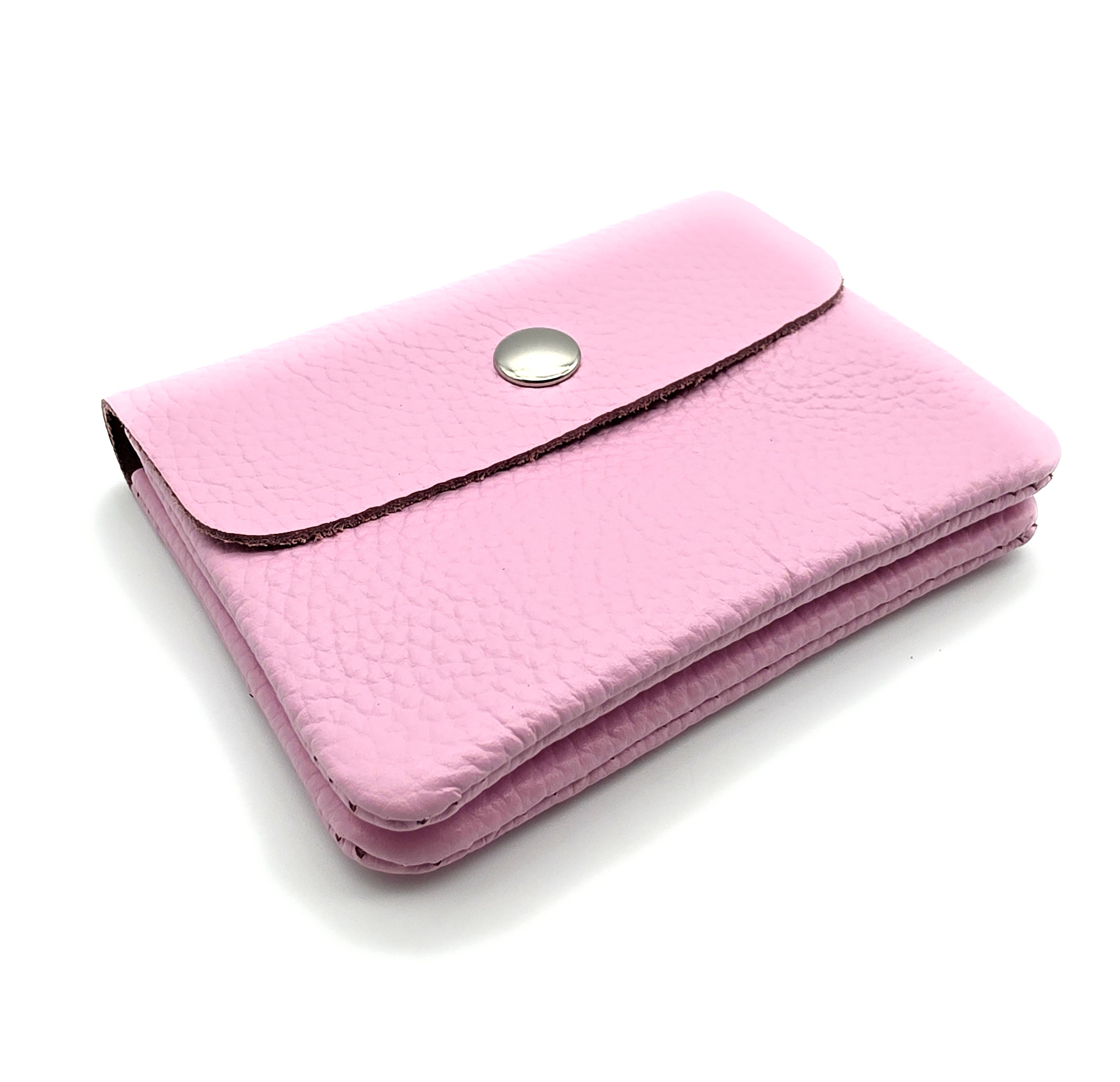 Mini Geldbörse aus echtem Rindleder – kompaktes Leder Portemonnaie Made in Italy rosa