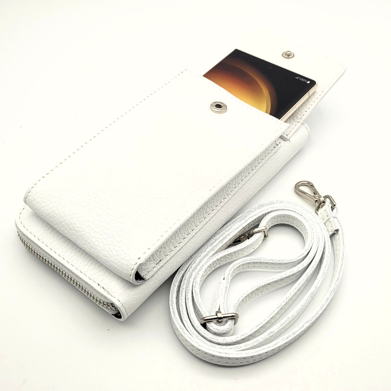 echt Leder Handybörse Smartphonetasche Geldbörse Umhängetasche made in Italy weiß