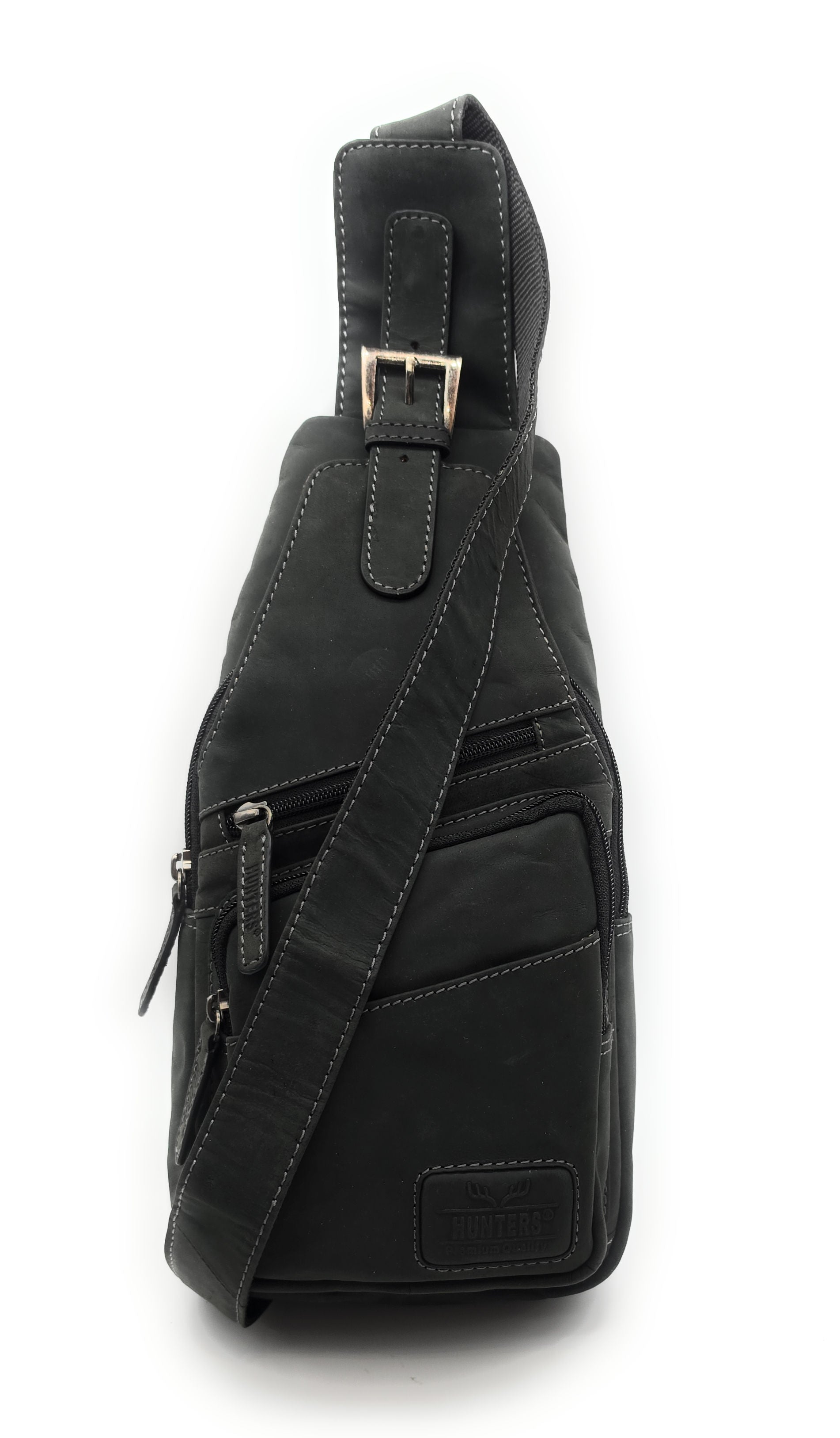 Hunters Crossbag Slingbag aus echtem Hunterleder – Vintage-Umhängetasche mit Platz für 0,33L Wasserflasche & Tablet