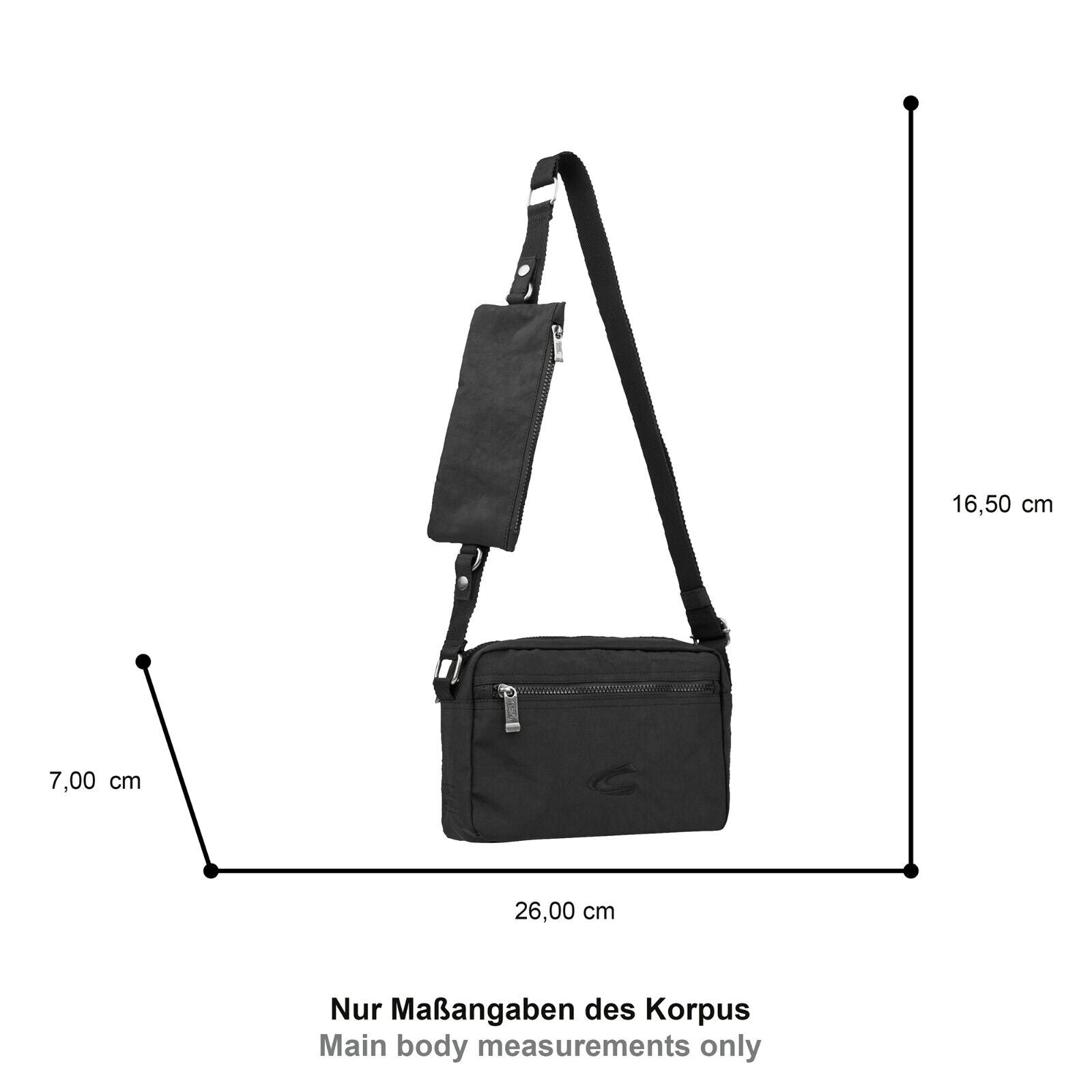 camel active Camera Bag JOURNEY – Robuste Umhängetasche mit Reißverschluss & abnehmbarer Extratasche schwarz