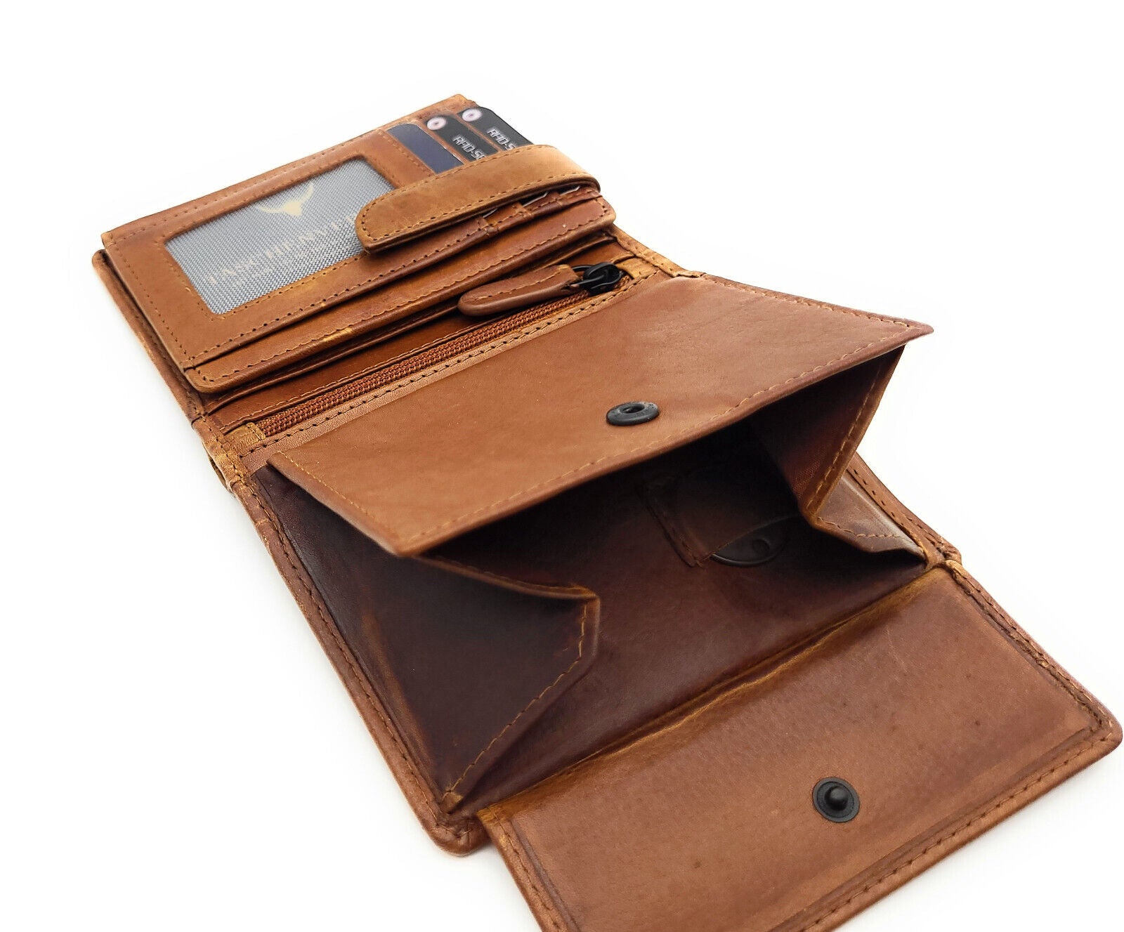 Jockey Club klassische echt Leder Geldbörse Portemonnaie mit RFID Schutz gewachstes Rindleder cognac