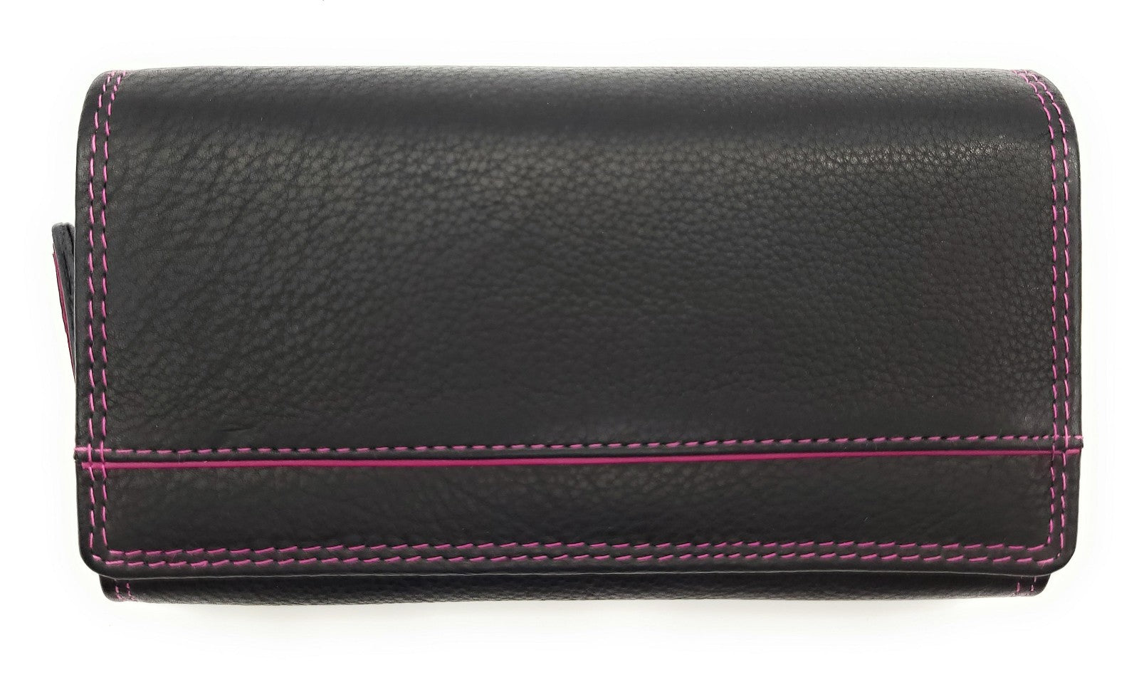 Jockey Club Echt Leder Damen Geldbörse RFID Schutz – Portemonnaie Bicolor Schwarz/Beere – Viele Fächer, Druckknopf, Reißverschluss, großes Münzfach schwarz berry