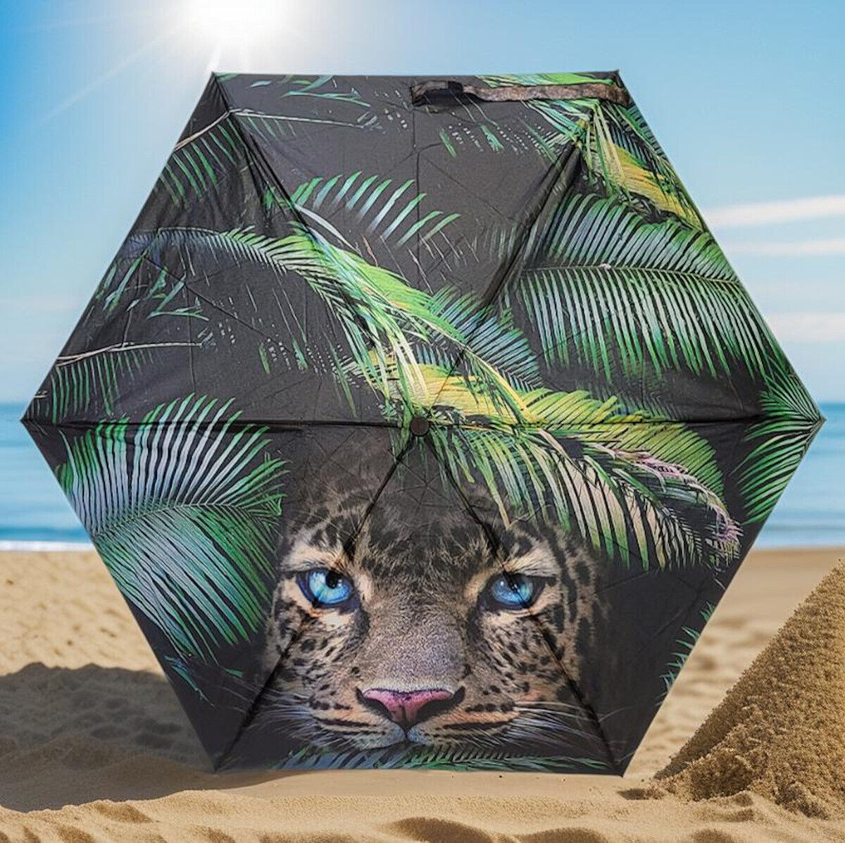 kompakter Regenschirm Taschenschirm Schirm Auf-Zu Automatik Leopard