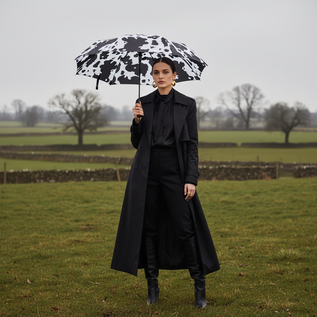 Regenschirm Taschenschirm Kuh-Print · Ø 93 cm · 8-teiliges Gestell · 287 g · manuelle Öffnung schwarz weiß